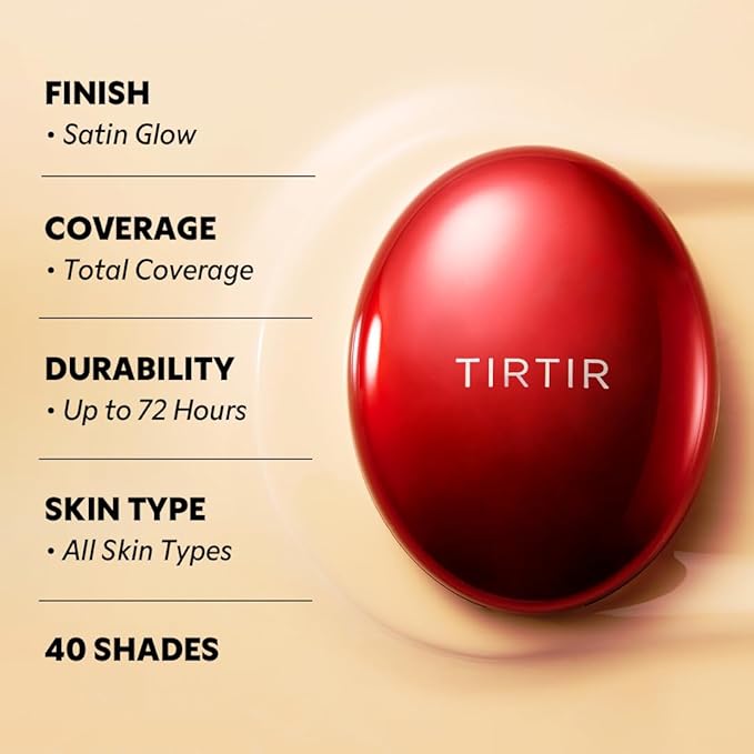 TIRTIR Mask Fit Red Cushion Foundation – Korean Full Coverage Lightweight Cushion with Satin Glow & 72-Hour Long Wear (#23N Sand, 0.63 fl.oz)