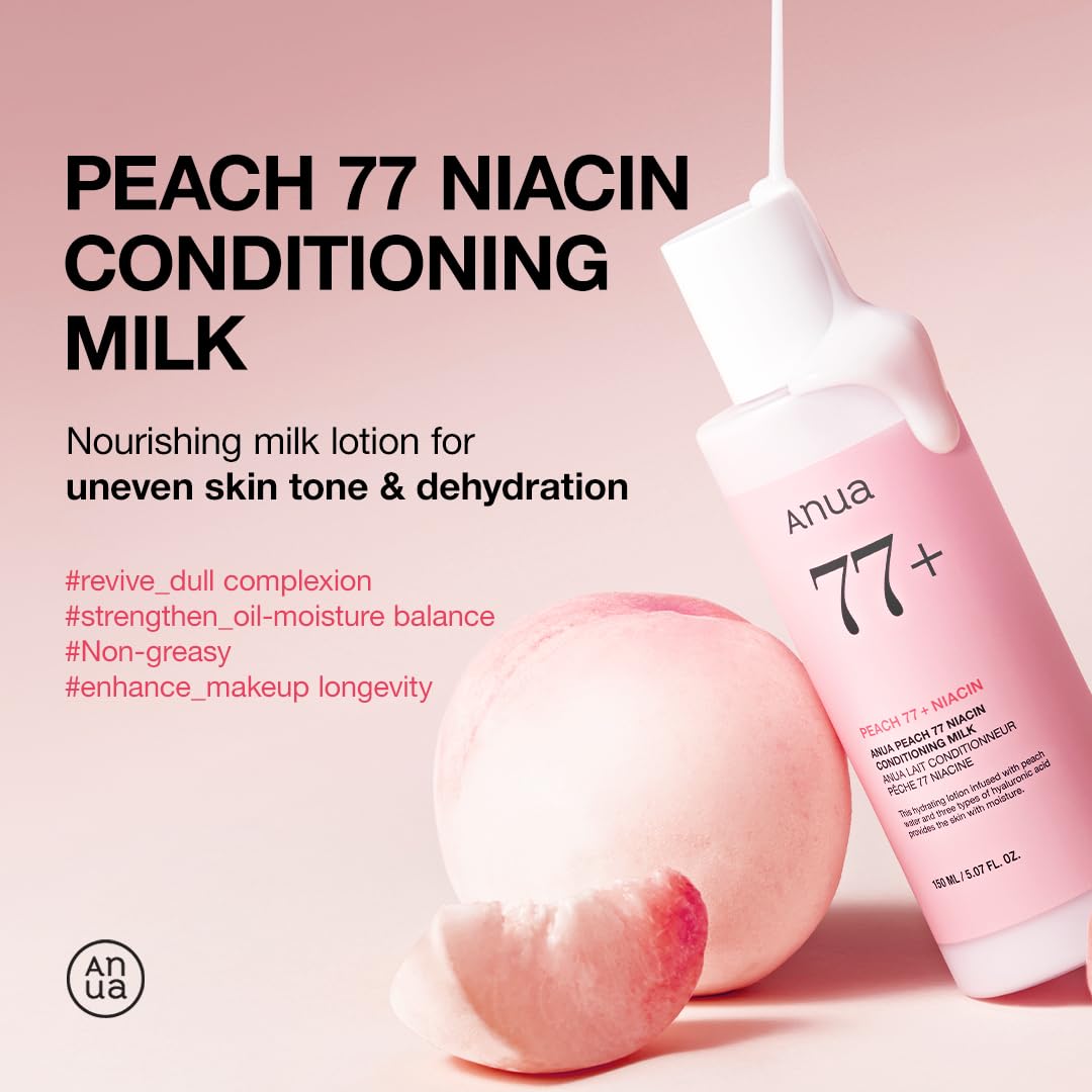 ANUA Peach Niacin Conditioning Lotion – Brightening Face Moisturizer with Niacinamide, Ceramide & Hyaluronic Acid | Lightweight Korean Skin Care (150ml / 5.07 fl.oz.)