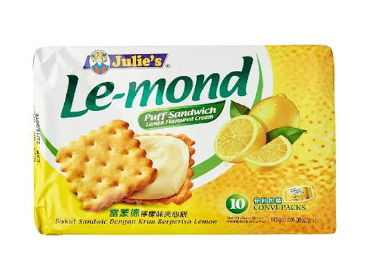 Julie's Le-mond Puff Sandwich Biscuits – Lemon Cream Puff Cookies 170g | 10 Mini Packs | Imported Snack