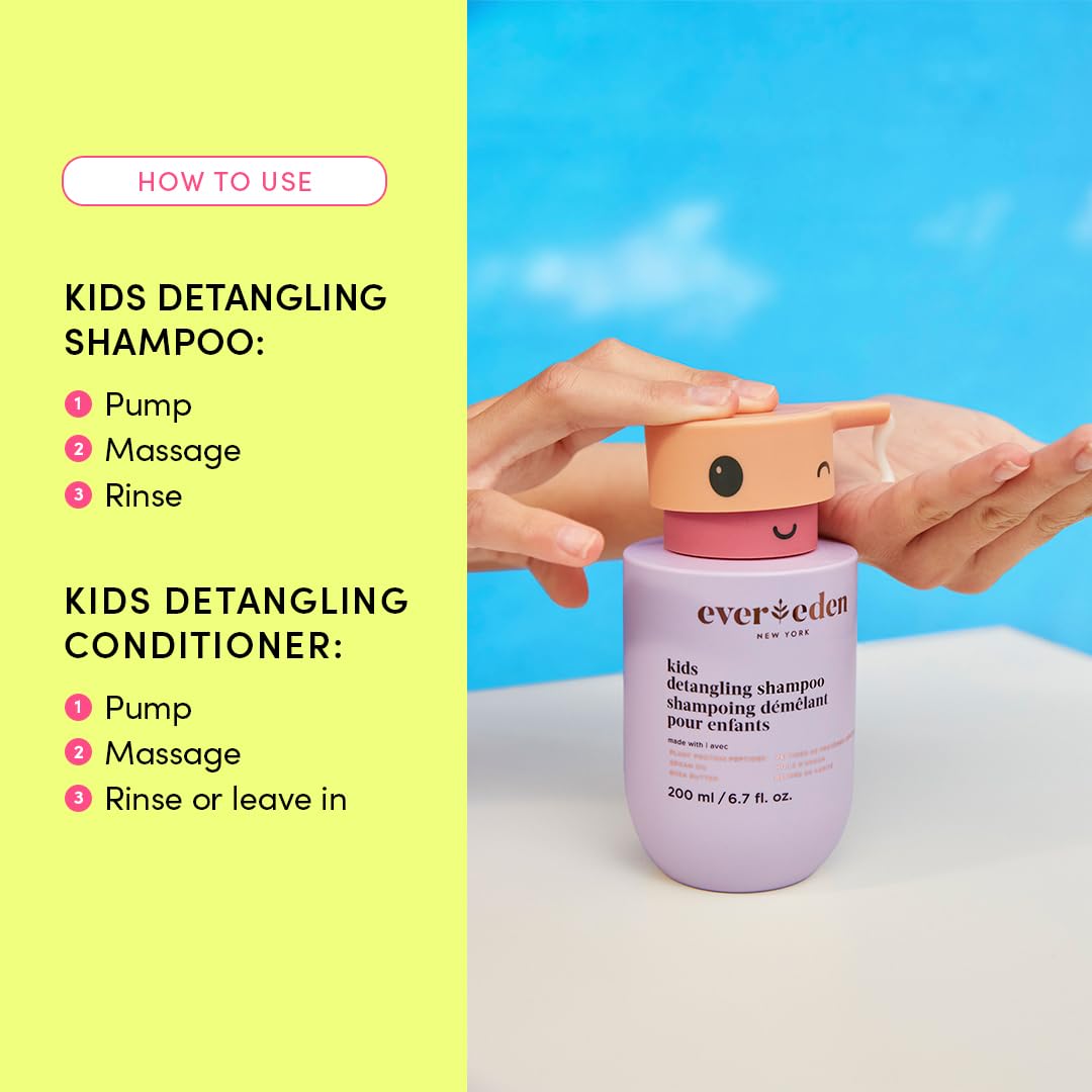 Evereden Kids Haircare Set – Gentle Detangling Shampoo & Conditioner with Plant Protein & Argan Oil | Vegan, Tear-Free & Sulfate-Free (Ages 3+)t