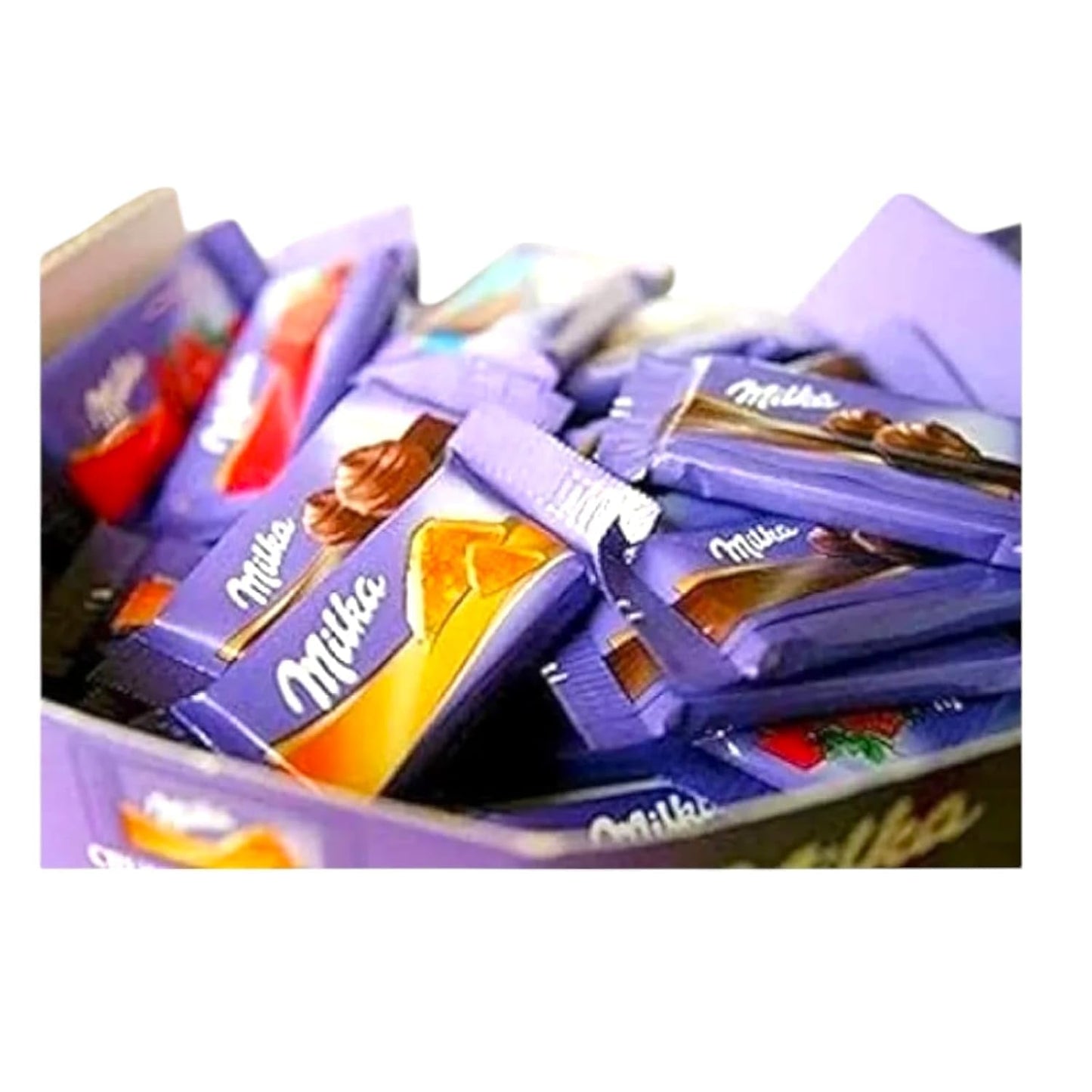 Milka Assorted Mini Mix Bag – 51pcs Milk, Strawberry & Hazelnut Chocolates 250g (Imported)