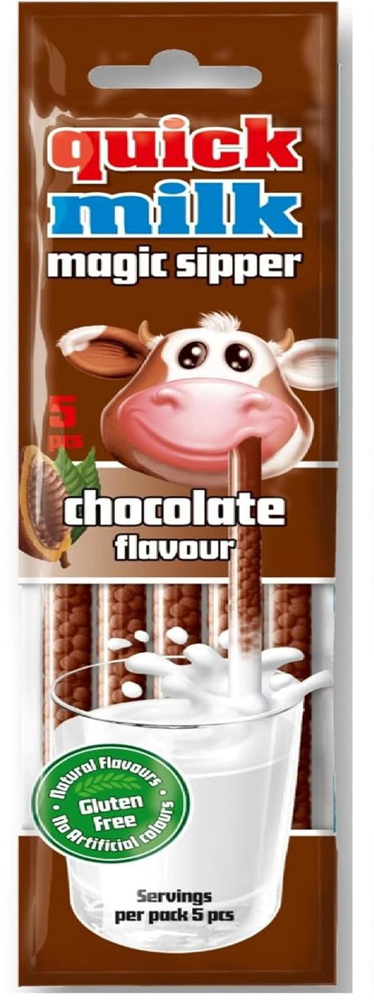 Quick Milk Magic Sipper Chocolate Flavour – 5 Straws | Fun Flavoured Milk Drink | Gluten Free (Pack of 2, Imported)