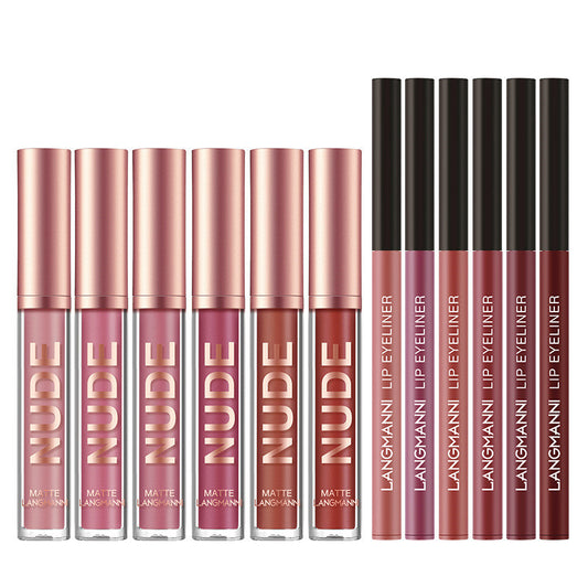 Set de 12 labiales y delineadores LANGMANNI: mate, resistente al agua y de larga duración