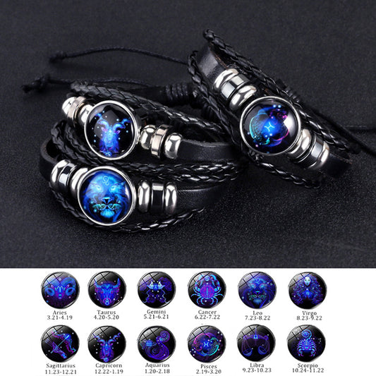 Pulsera luminosa LuxuryGlow de las 12 constelaciones: joyería unisex del zodiaco que brilla en la oscuridad