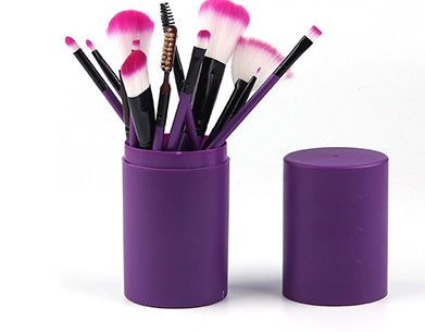 LuxuryGlow 12-Piece Premium Makeup Brush Set with Storage Barrel – Blush, Eyeshadow, Highlighter & More