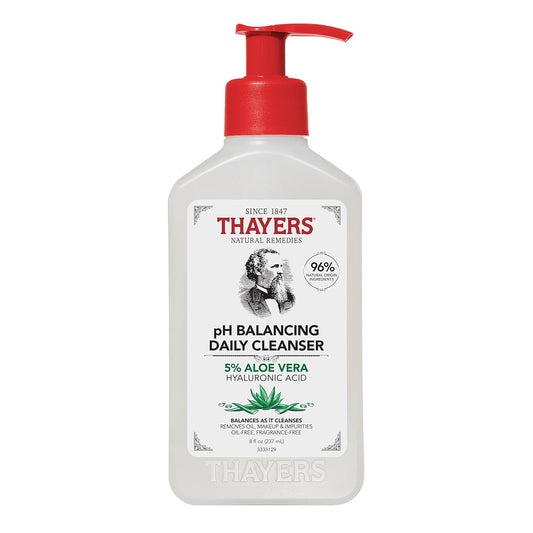 THAYERS pH Balancing Daily Cleanser – Gentle Aloe Vera Face Wash for All Skin Types, Hydrating & Non-Stripping, Fragrance-Free, Dermatologist Tested, 8 fl. oz.