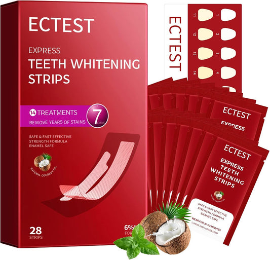ECTEST Teeth Whitening Strips for Sensitive Teeth – Professional Coconut Flavor Whitening Kit, 14-Day Treatment (28 Strips)