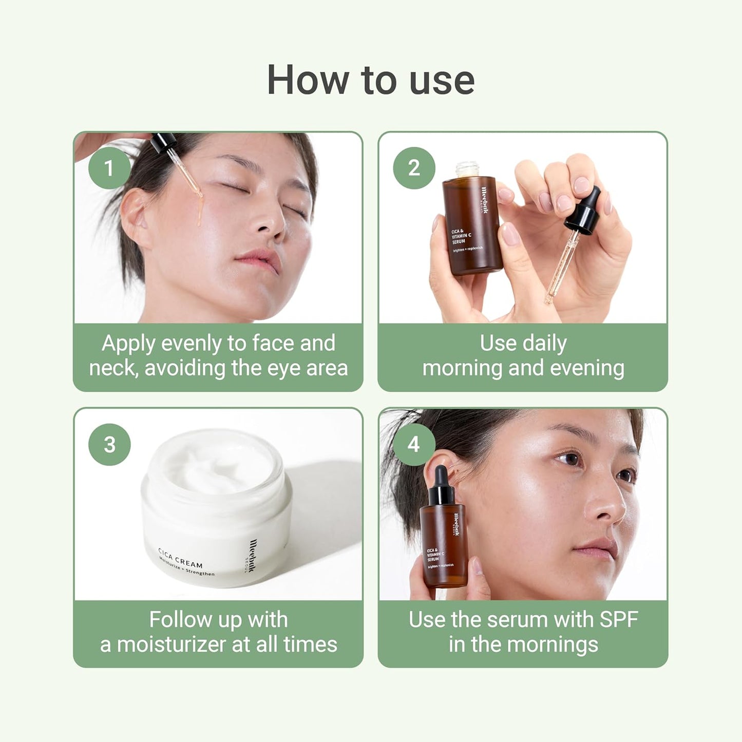 Meebak Korean Vitamin C Serum – Dark Spot Remover, Anti-Aging & Brightening Face Serum with Centella Asiatica, Panthenol & Adenosine
