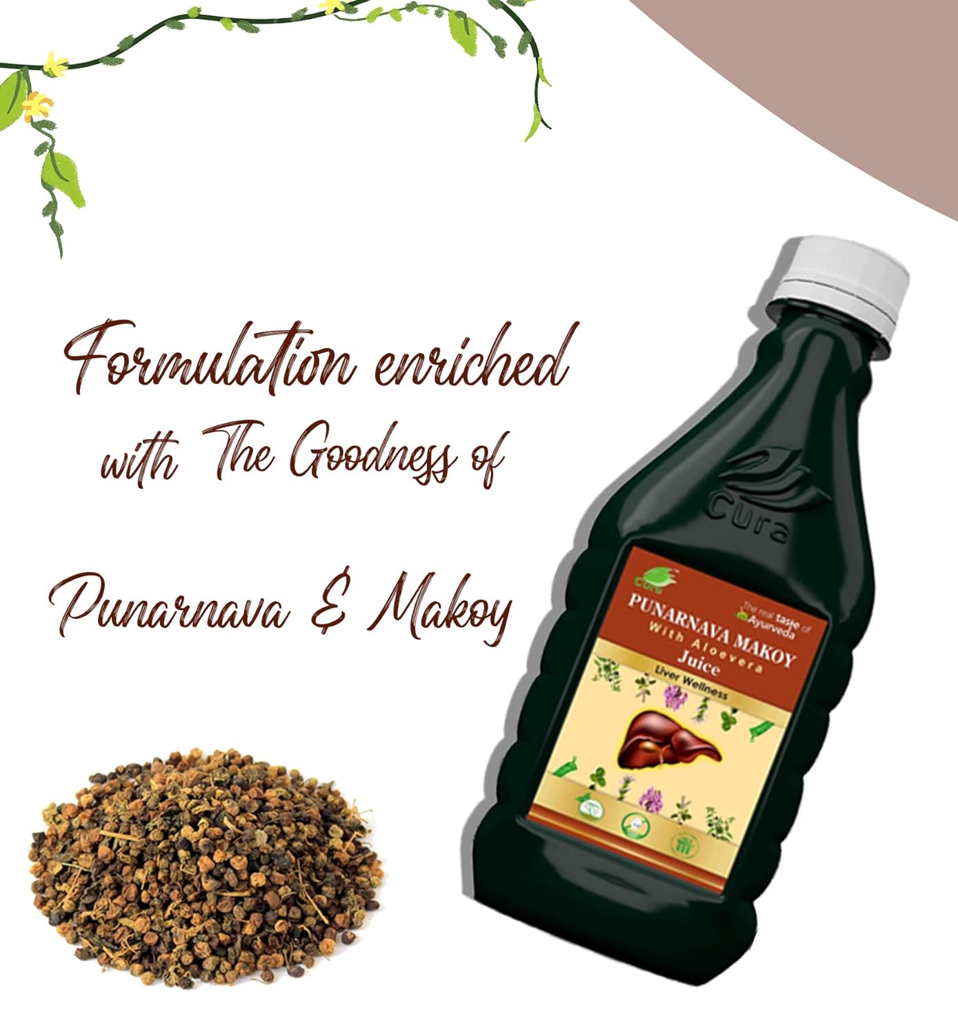 Cura Punarnava Makoy Ras with Aloe Vera 500ml | Natural Digestive Cleanser & Kidney Support Tonic