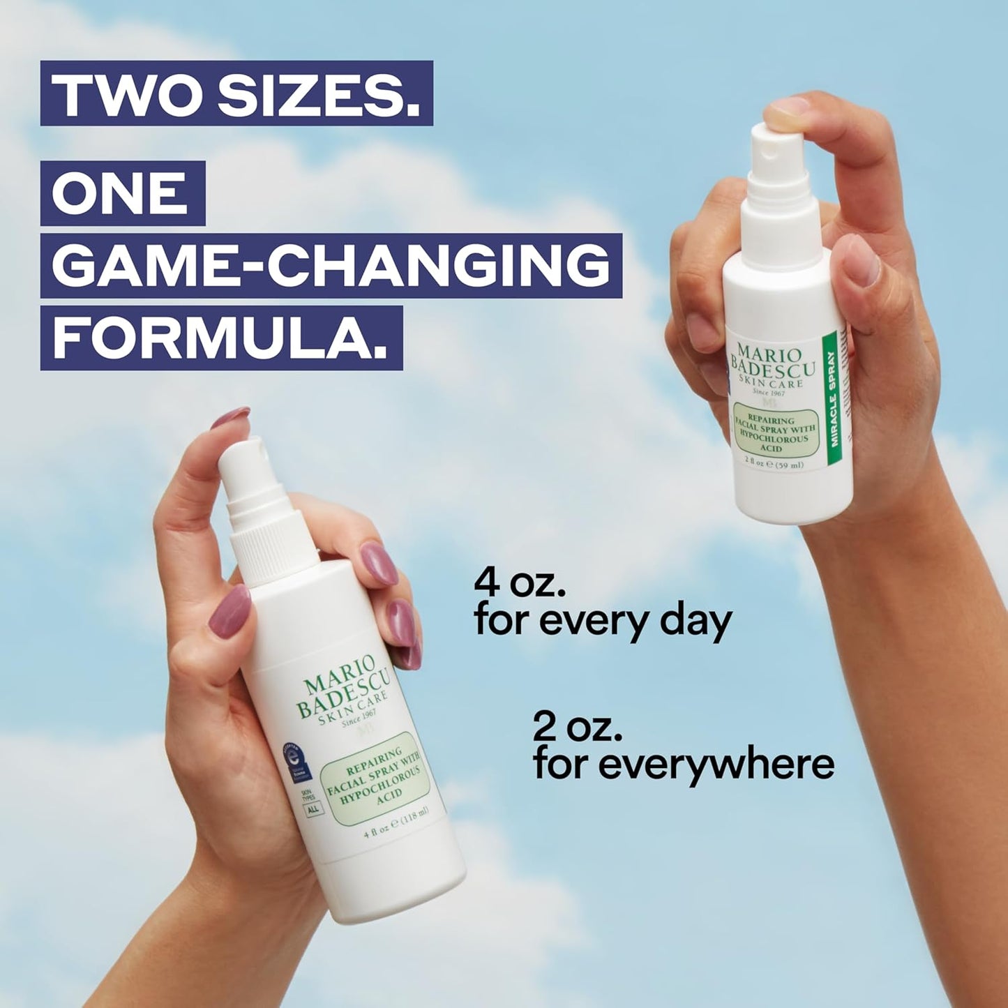 Mario Badescu Repairing HOCl Facial Spray – Soothes Redness & Irritated Skin, Hypochlorous Acid Hydrating Mist, Fragrance-Free, 4 fl oz