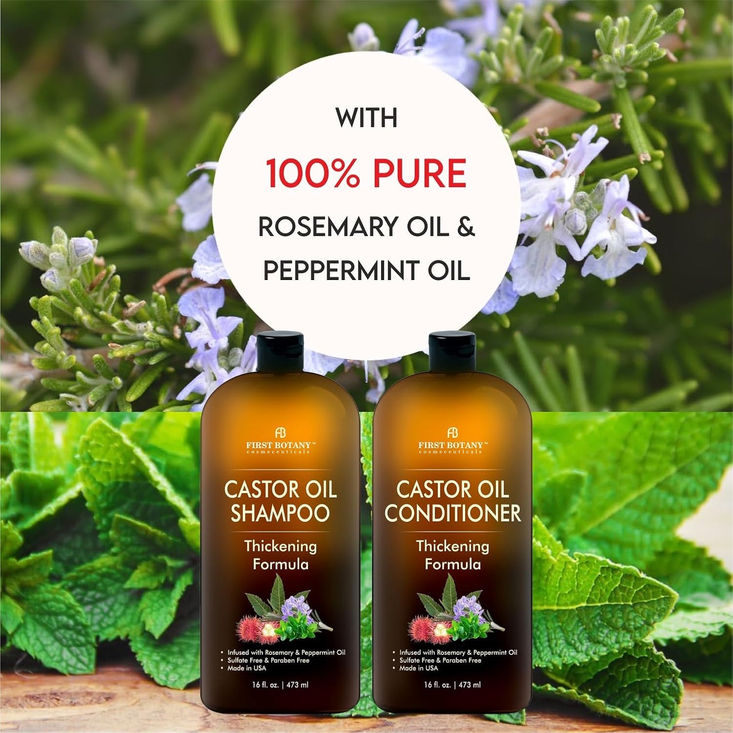 Castor Oil Shampoo & Conditioner Set | Anti-Hair Loss & Hair Regrowth Formula | Sulfate-Free, Thickening & Anti-Dandruff Care for Men & Women | 16 oz