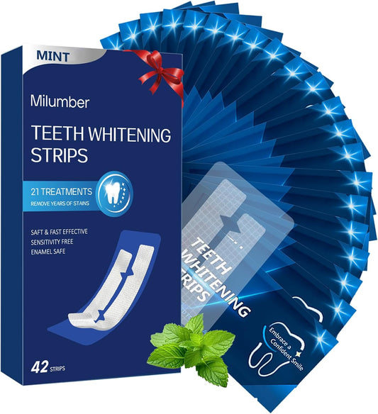 Teeth Whitening Strips for Sensitive Teeth – 42 Enamel-Safe Non-Slip Strips with Mint Flavor, Deep Stain Removal & Long-Lasting Whitening Results