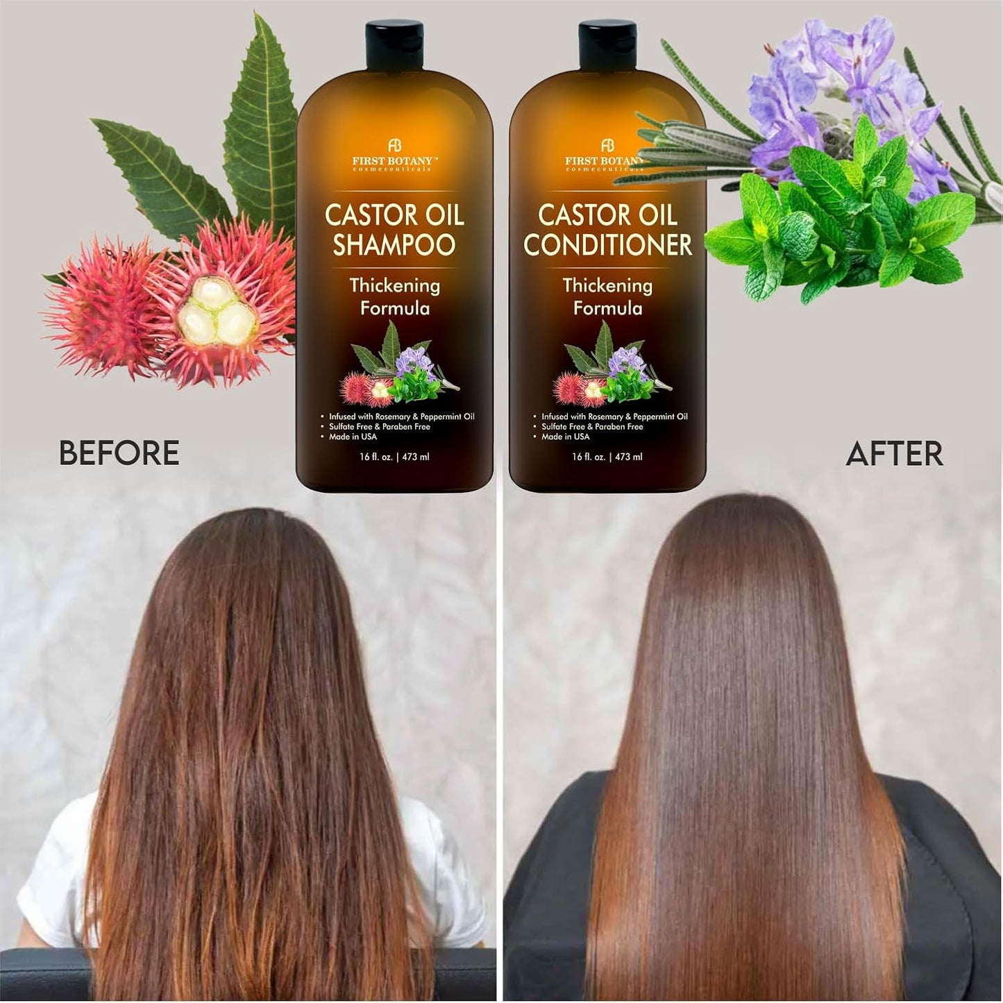 Castor Oil Shampoo & Conditioner Set | Anti-Hair Loss & Hair Regrowth Formula | Sulfate-Free, Thickening & Anti-Dandruff Care for Men & Women | 16 oz