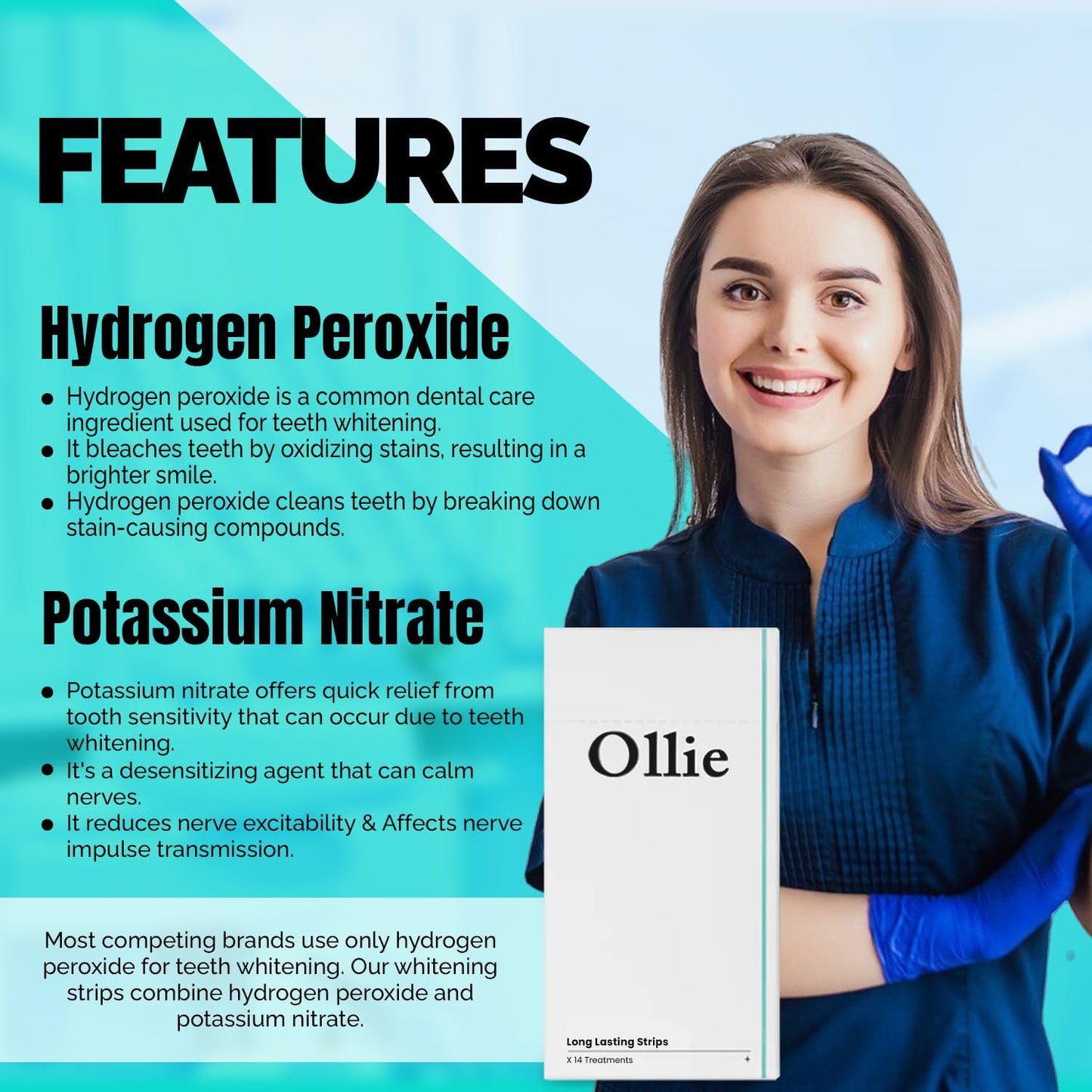 Ollie Teeth Whitening Strips – 28 PCs, 14 Treatments | Enamel-Safe, Non-Sensitive, Long-Lasting Results