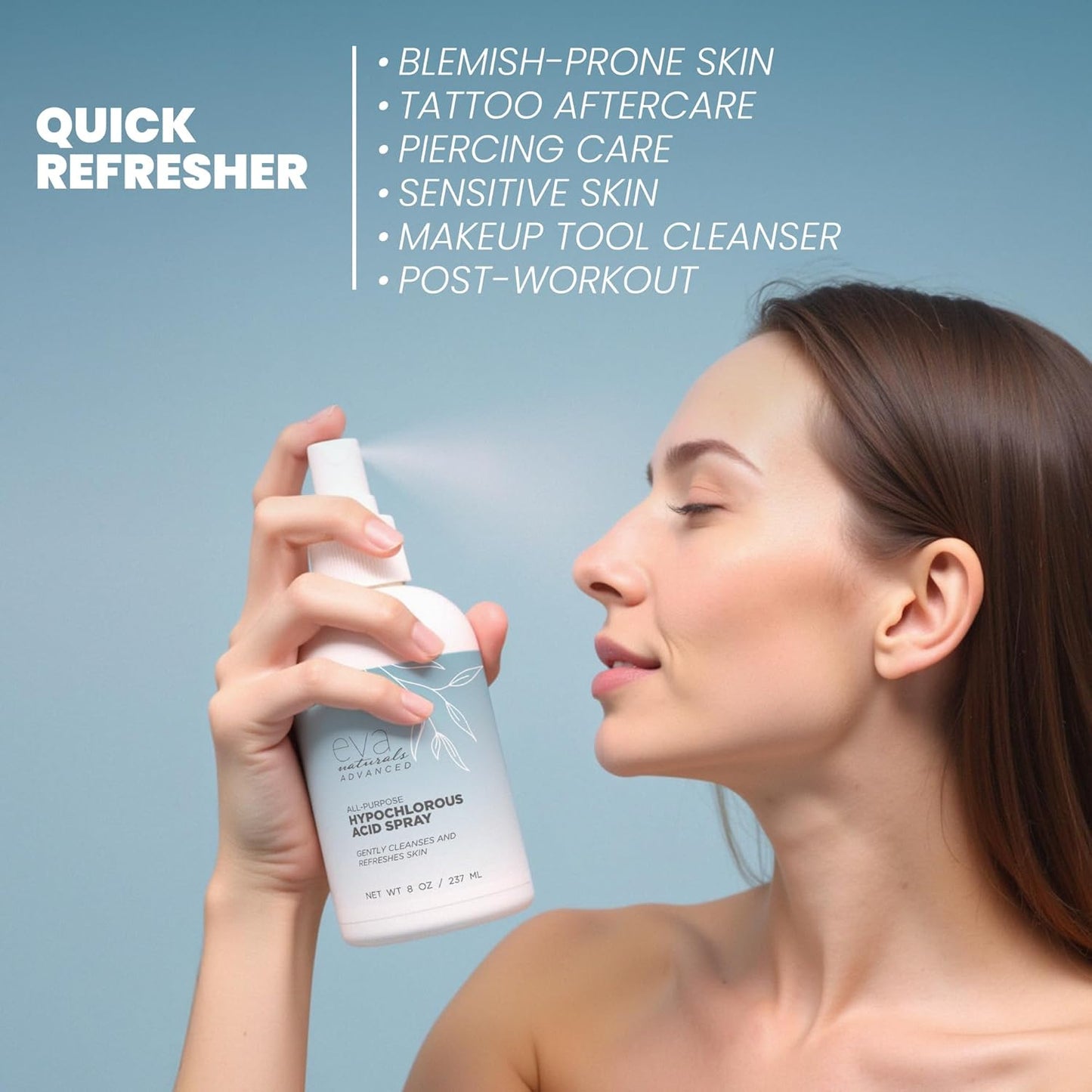 Eva Naturals Hypochlorous Acid Spray 0.018% – Hydrating Facial Mist & Toner for Acne, Eczema, Rosacea, Redness & Sensitive Skin – Gentle Cleanser for Face, Body, Baby & Pets – 8 oz