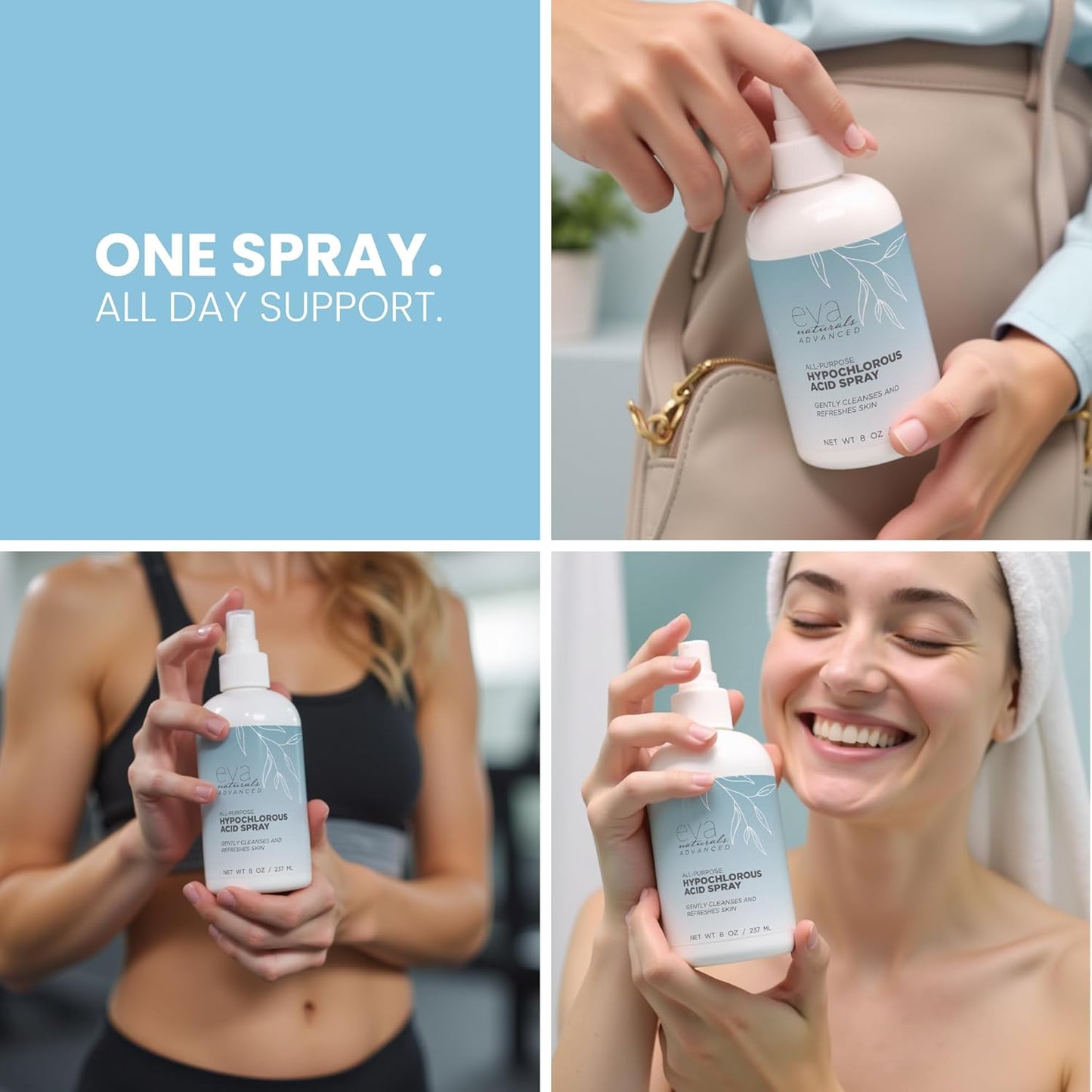 Eva Naturals Hypochlorous Acid Spray 0.018% – Hydrating Facial Mist & Toner for Acne, Eczema, Rosacea, Redness & Sensitive Skin – Gentle Cleanser for Face, Body, Baby & Pets – 8 oz