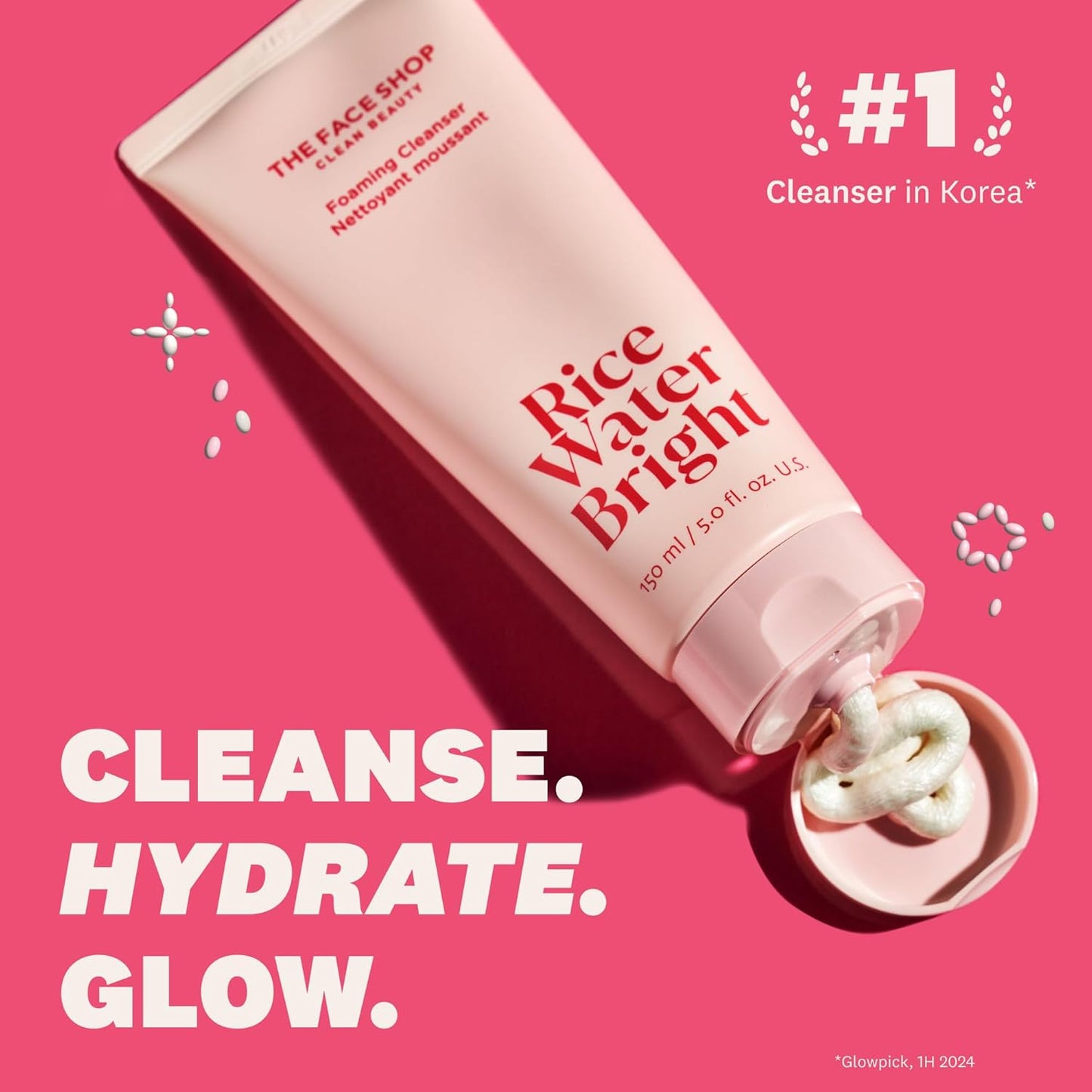 The Face Shop Rice Water Bright Foaming Facial Cleanser | Hydrating, Vegan & Gentle Korean Skincare