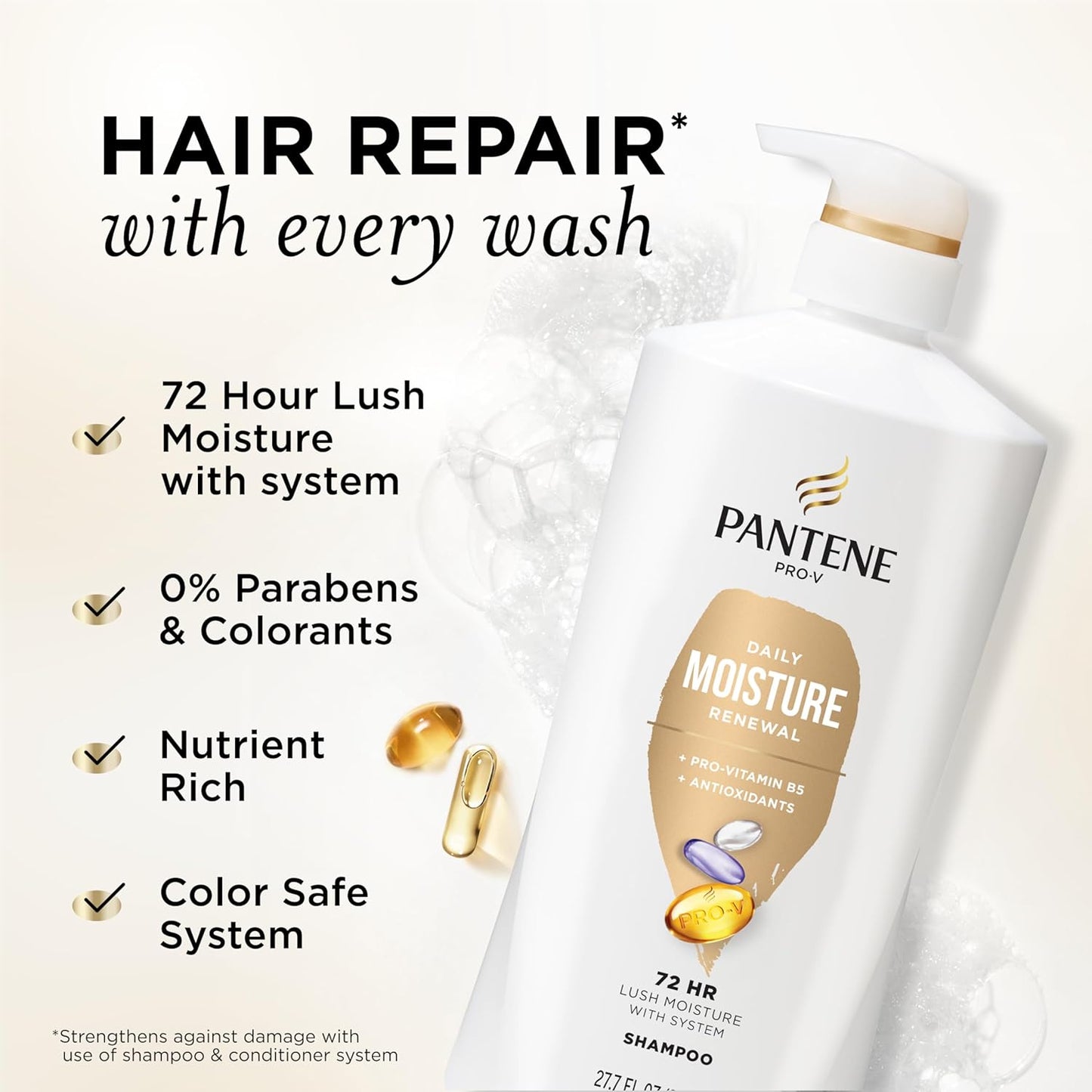 Pantene Daily Moisture Renewal 2-in-1 Shampoo & Conditioner Set | Pro-V Hydration, 72-Hour Softness for Dry & Color-Treated Hair (27.7 Oz, 2-Pack + Rescue Shot)