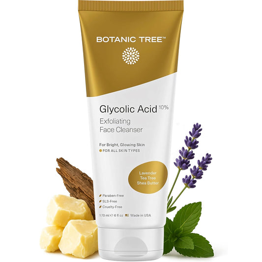 Botanic Tree Glycolic Acid Face Wash – 10% AHA & Salicylic Acid Exfoliating Cleanser, 6oz
