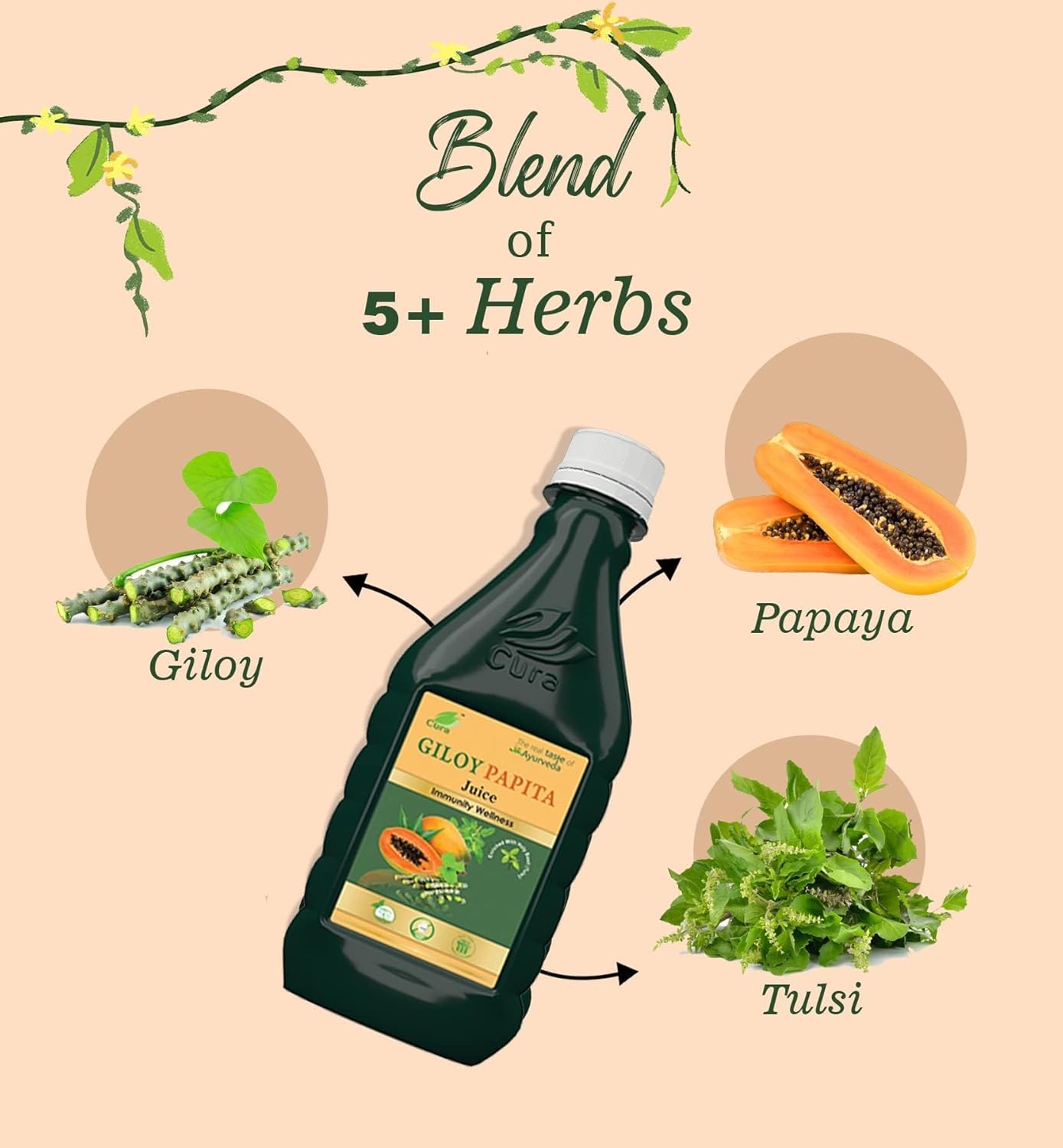 Cura Giloy Papita Ras – Pack of 2 (500ml Each) | Ayurvedic Juice for Immunity & Wellness