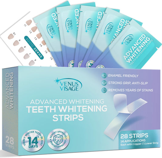Venus Visage Teeth Whitening Strips – Professional 14-Day Kit, 28 Mint Flavored Strips | Enamel-Safe, No Sensitivity
