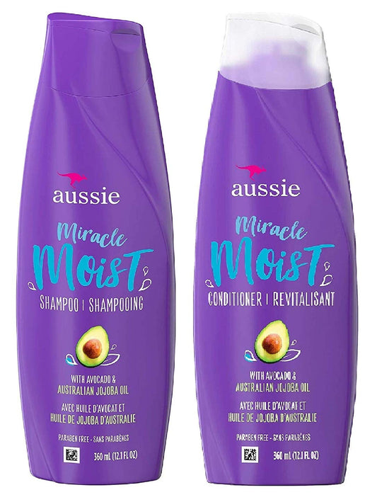Aussie Miracle Moist Shampoo & Conditioner Set | Hydrating Hair Care with Avocado & Jojoba Oil for Dry Hair (12.1 fl oz, 2-Pack)