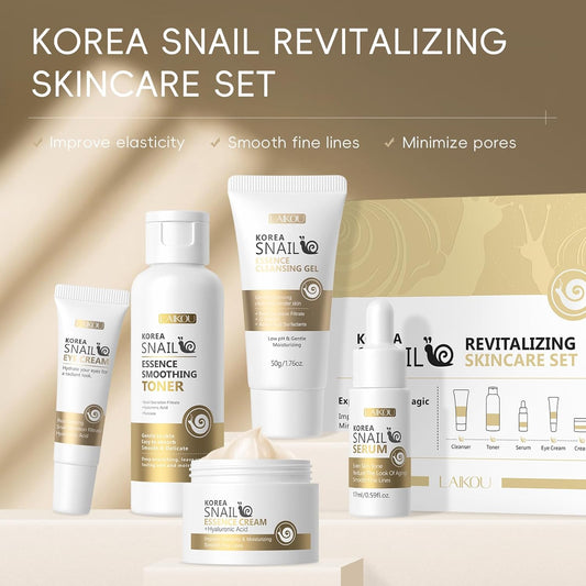 LAIKOU Korean Snail Skin Care Gift Set – Complete Face Routine with Serum, Toner, Eye Cream, Masks & Cleansing Gel – Hydrating & Nourishing Kit for Women & Teens