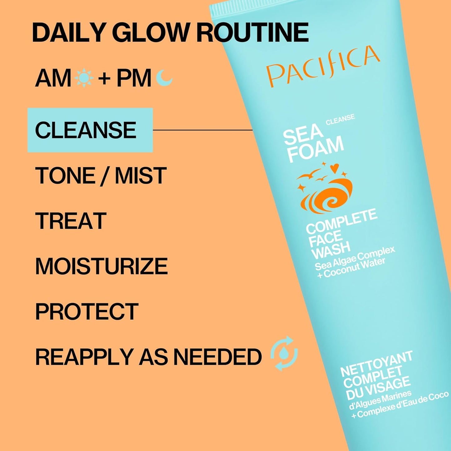 Pacifica Sea Foam Face Cleanser – Gentle Daily Wash with Coconut Water & Sea Algae for Oily & Combo Skin