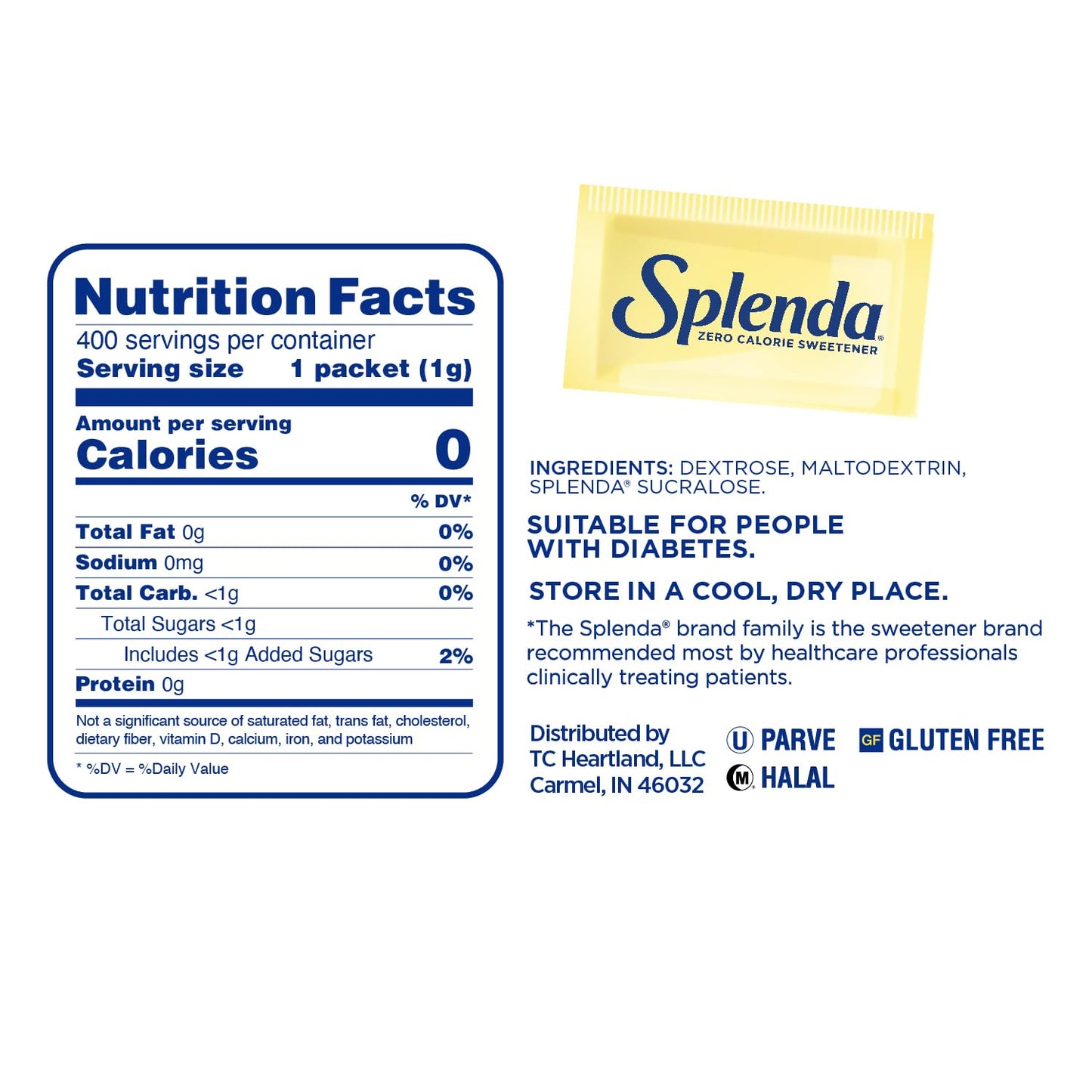 Splenda No Calorie Sweetener 400 Packets – Zero Calorie Sugar Substitute (Imported)