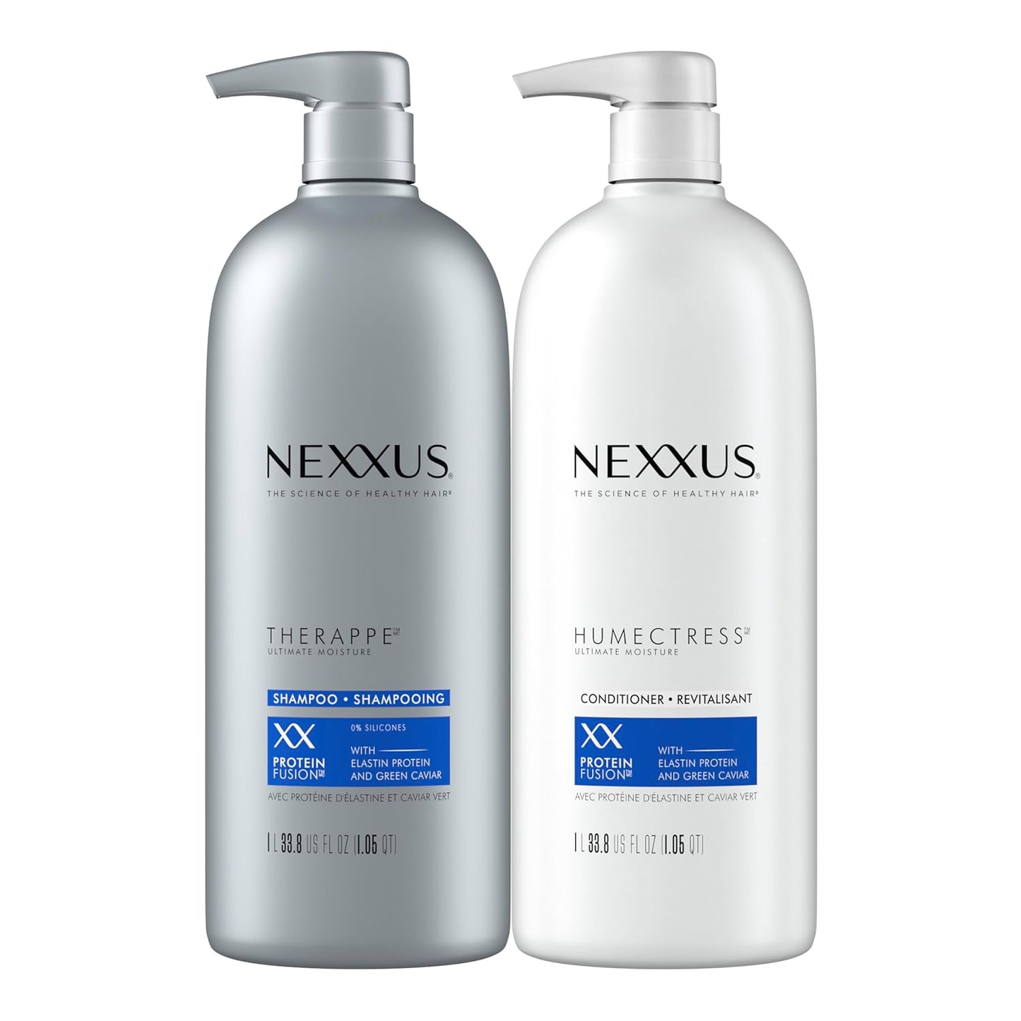 Nexxus Therappe & Humectress Shampoo & Conditioner Set – Moisturizing Hair Care with Caviar Complex & Elastin Protein – Silicone-Free for Dry, Damaged Hair (33.8 oz, 2 Pack)