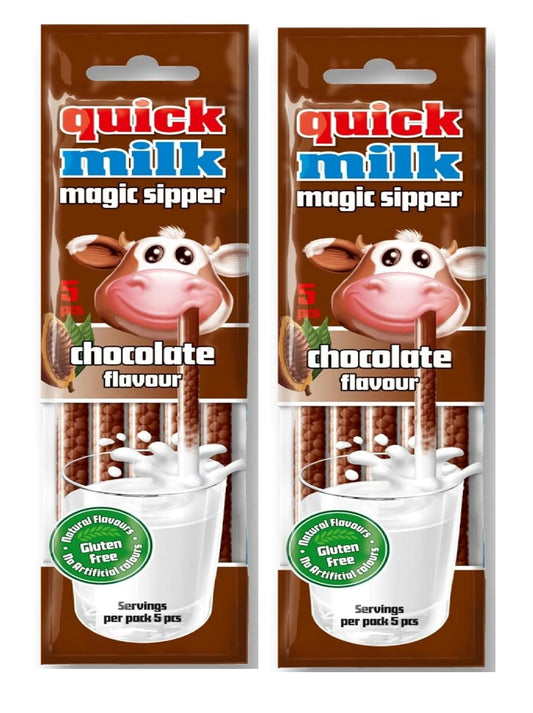 Quick Milk Magic Sipper Chocolate Flavour – 5 Straws | Fun Flavoured Milk Drink | Gluten Free (Pack of 2, Imported)
