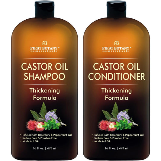 Castor Oil Shampoo & Conditioner Set | Anti-Hair Loss & Hair Regrowth Formula | Sulfate-Free, Thickening & Anti-Dandruff Care for Men & Women | 16 oz