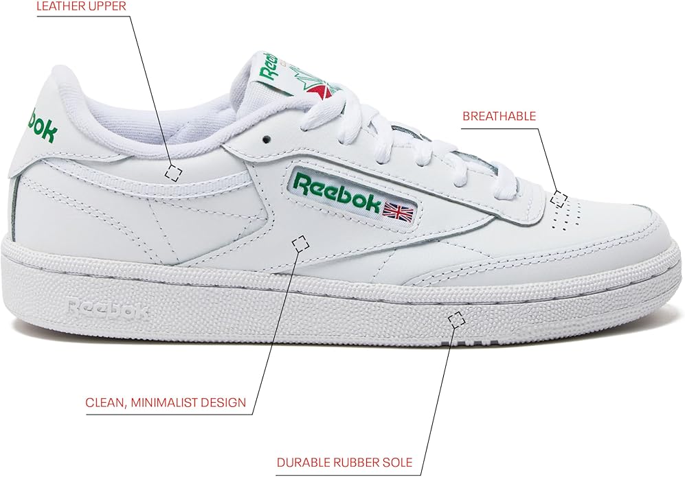 Reebok Men’s Club C 85 Tennis Shoes – Classic Leather Sneakers for Everyday Comfort