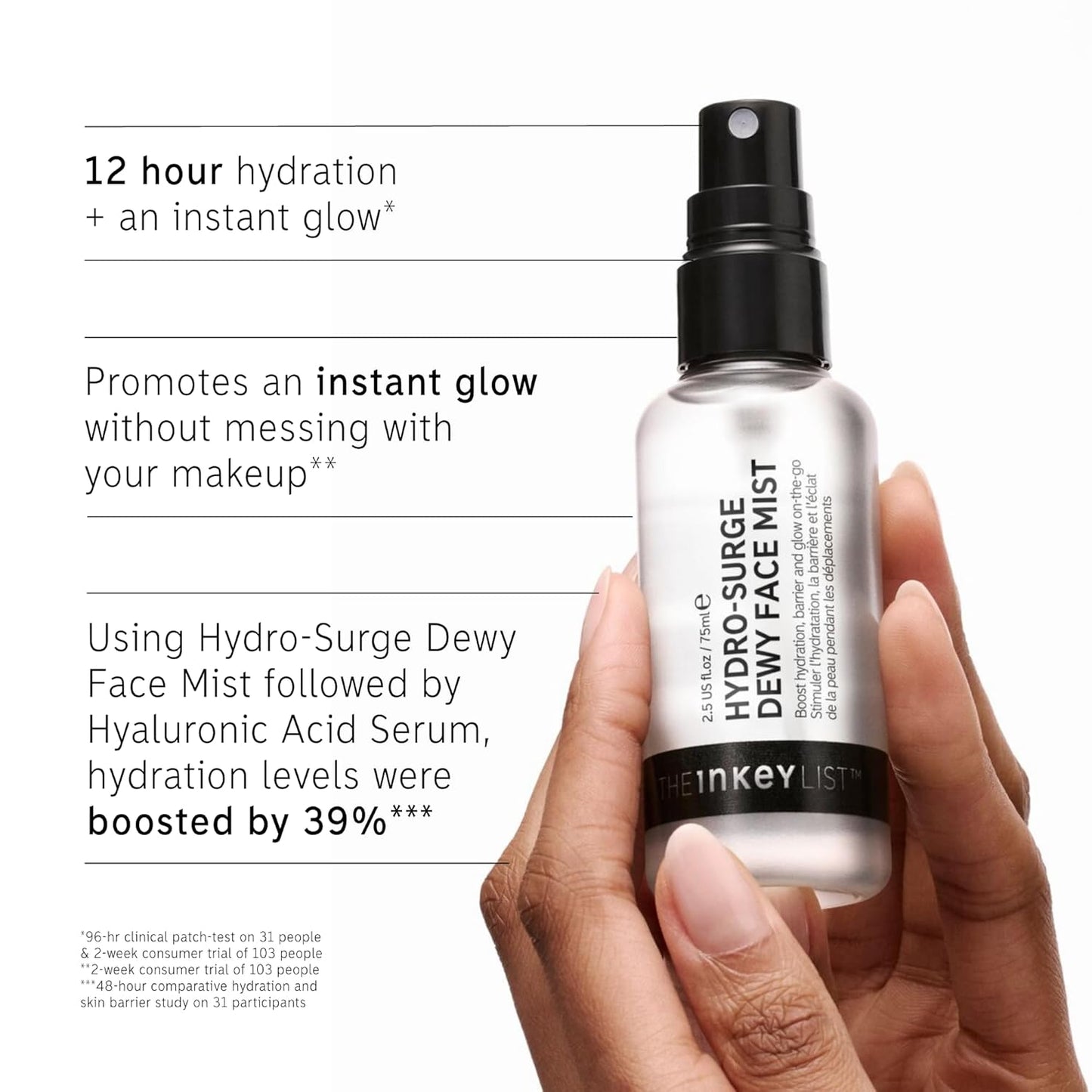 The INKEY List Hydro-Surge Dewy Face Mist – Hydration Boosting Spray with Hyaluronic Acid, Alcohol-Free & Vegan – Refresh & Soothe Sensitive Skin – 2.6 fl oz