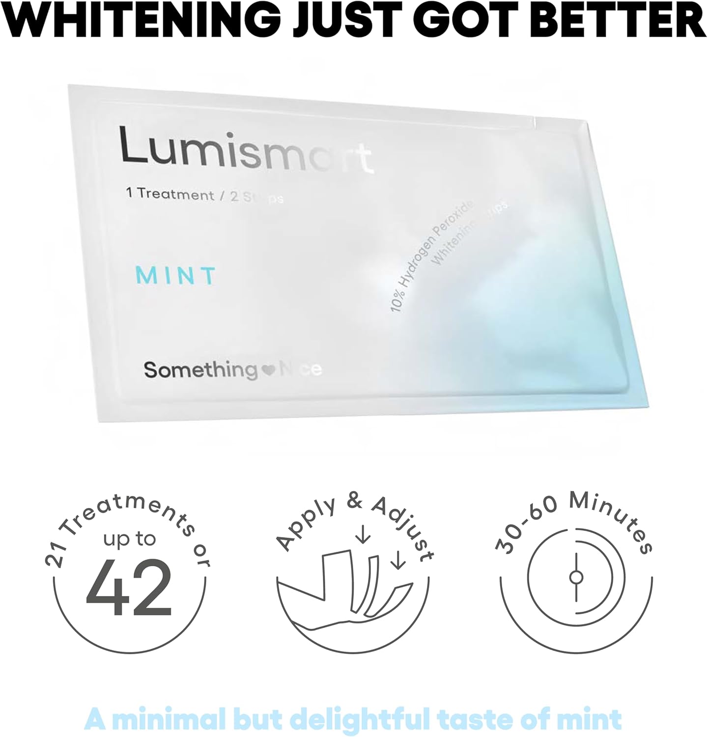 Something Nice Lumismart Whitening Strips – Dentist-Designed, Enamel-Safe, 42 Sensitive Teeth Whitening Treatments with Smart Adjust Technology – Mint Flavor