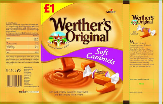 Werther’s Original Soft Caramels – Creamy & Chewy Butter Caramel Candy 110g (Imported from Germany)