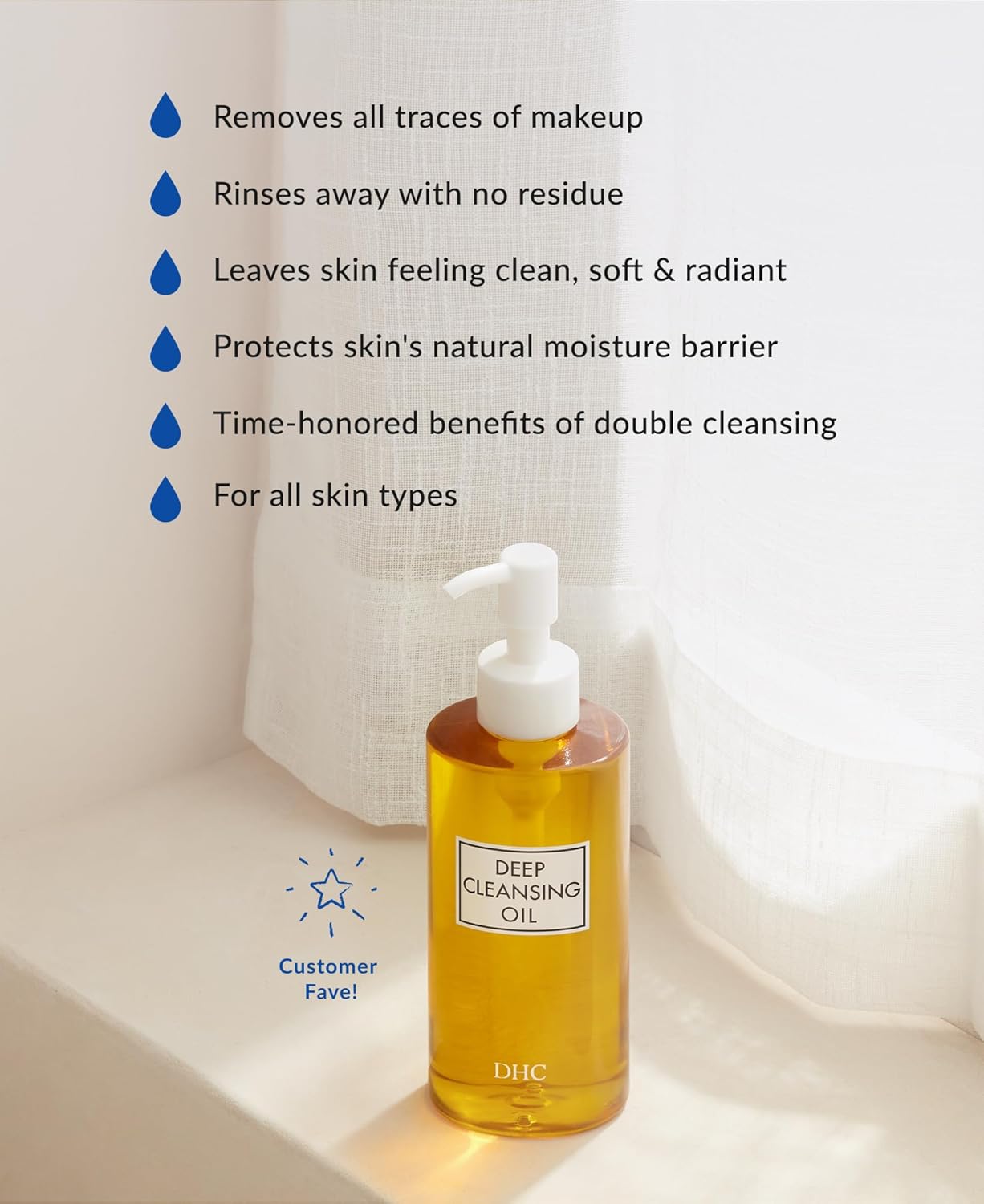 DHC Deep Cleansing Oil – Facial Cleansing Oil & Makeup Remover with Antioxidant Olive Oil, Residue-Free, Hydrating, Fragrance-Free, Suitable for All Skin Types