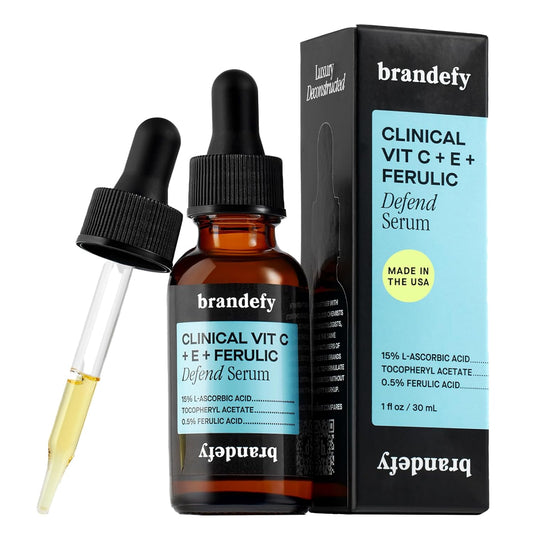 Brandefy Vitamin C Face Serum 15% L-Ascorbic Acid with Ferulic Acid & Vitamin E | Brightening Dark Spot Corrector & Anti-Aging Serum (1oz / 30ml, Made in USA)