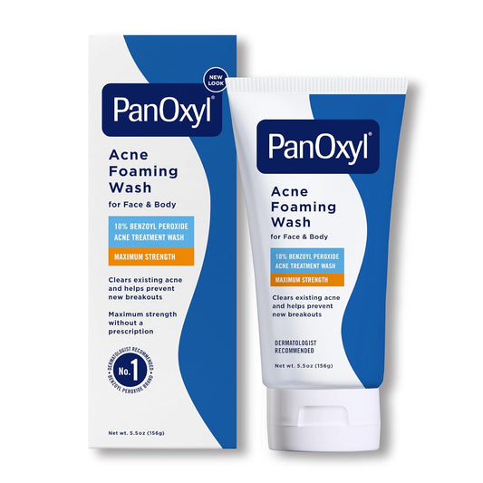 PanOxyl 10% Benzoyl Peroxide Acne Foaming Wash – Maximum Strength Antimicrobial Cleanser, 5.5 Oz