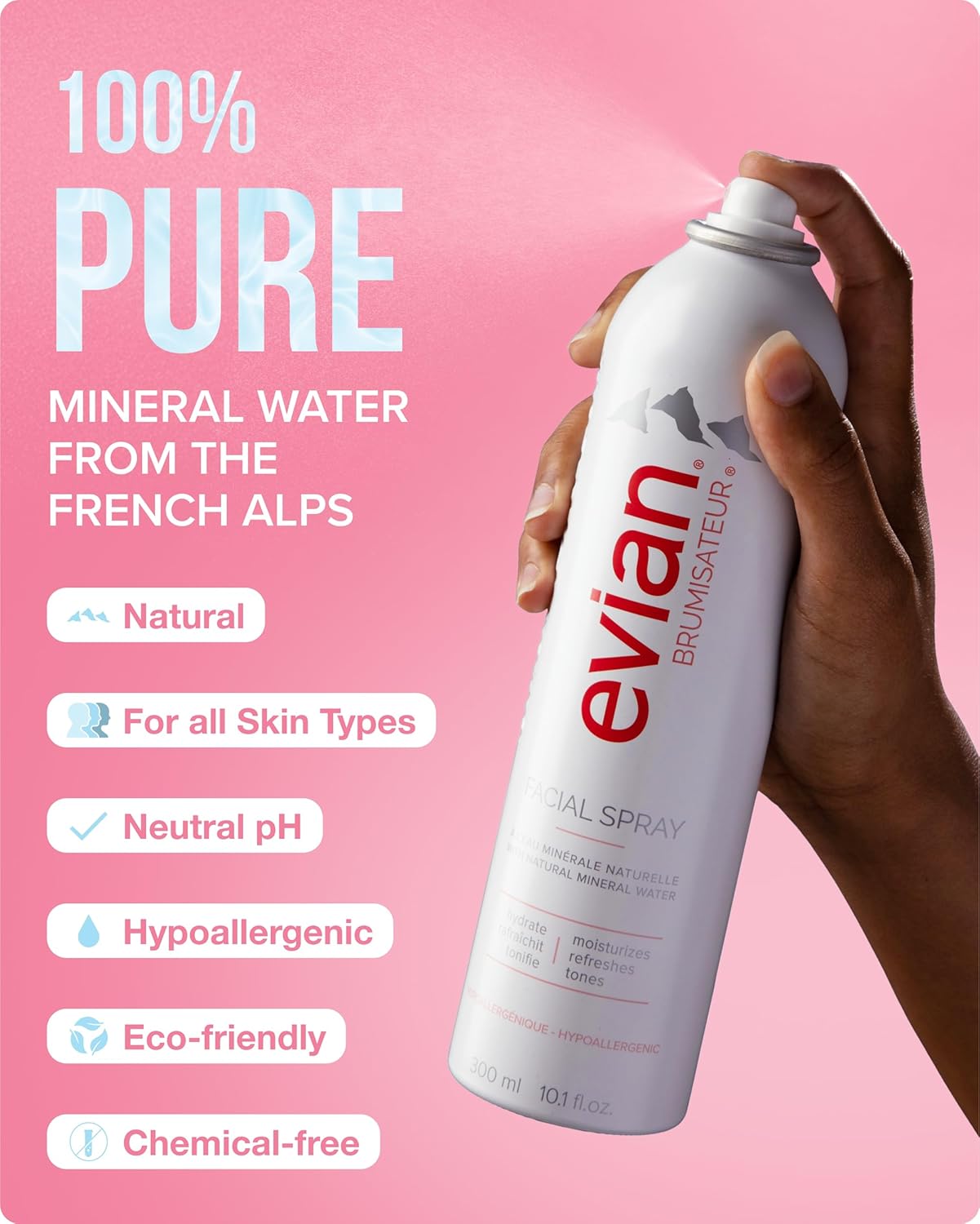 Evian Facial Spray – Hydrating Mineral Water Mist for Face & Skin | Refresh, Tone & Set Makeup | Daily Hypoallergenic Skincare 300ml
