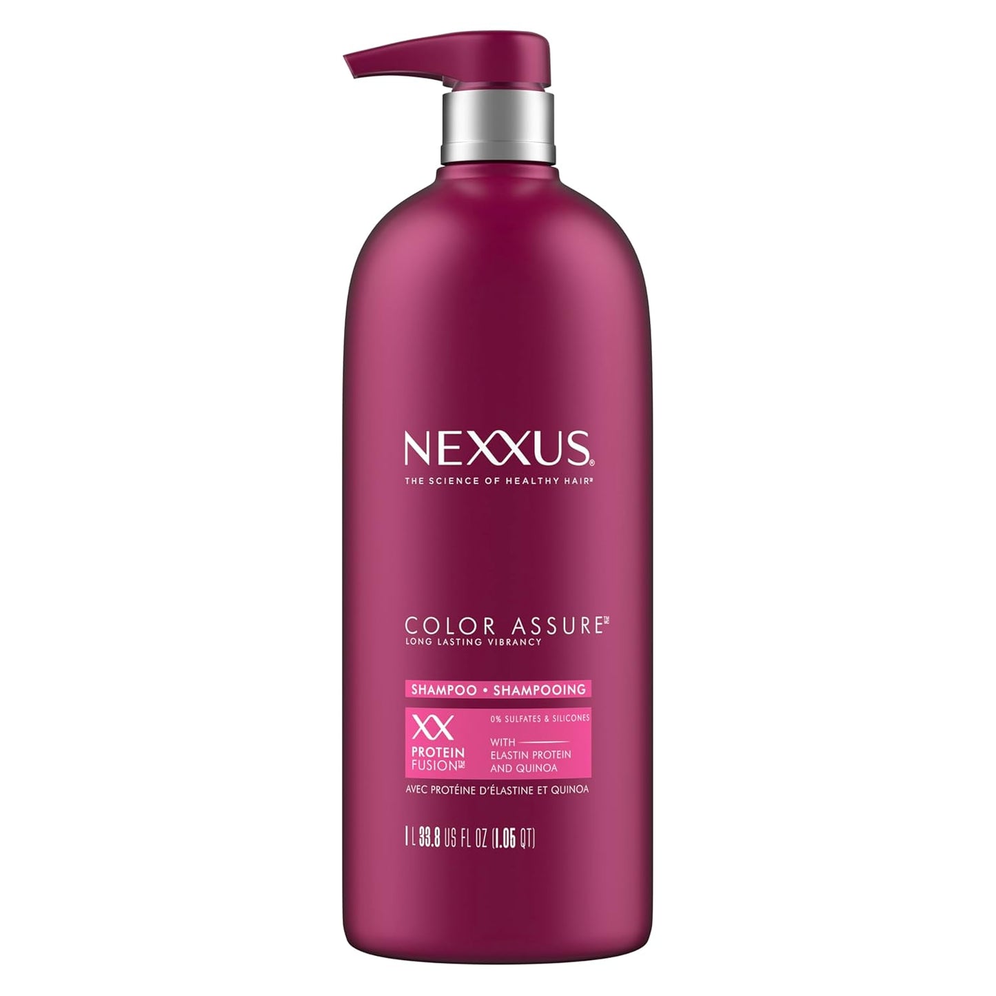 Nexxus Color Assure Sulfate-Free Shampoo with ProteinFusion – Enhances Vibrancy for Color-Treated Hair – Silicone-Free with Pump, 33.8 fl oz