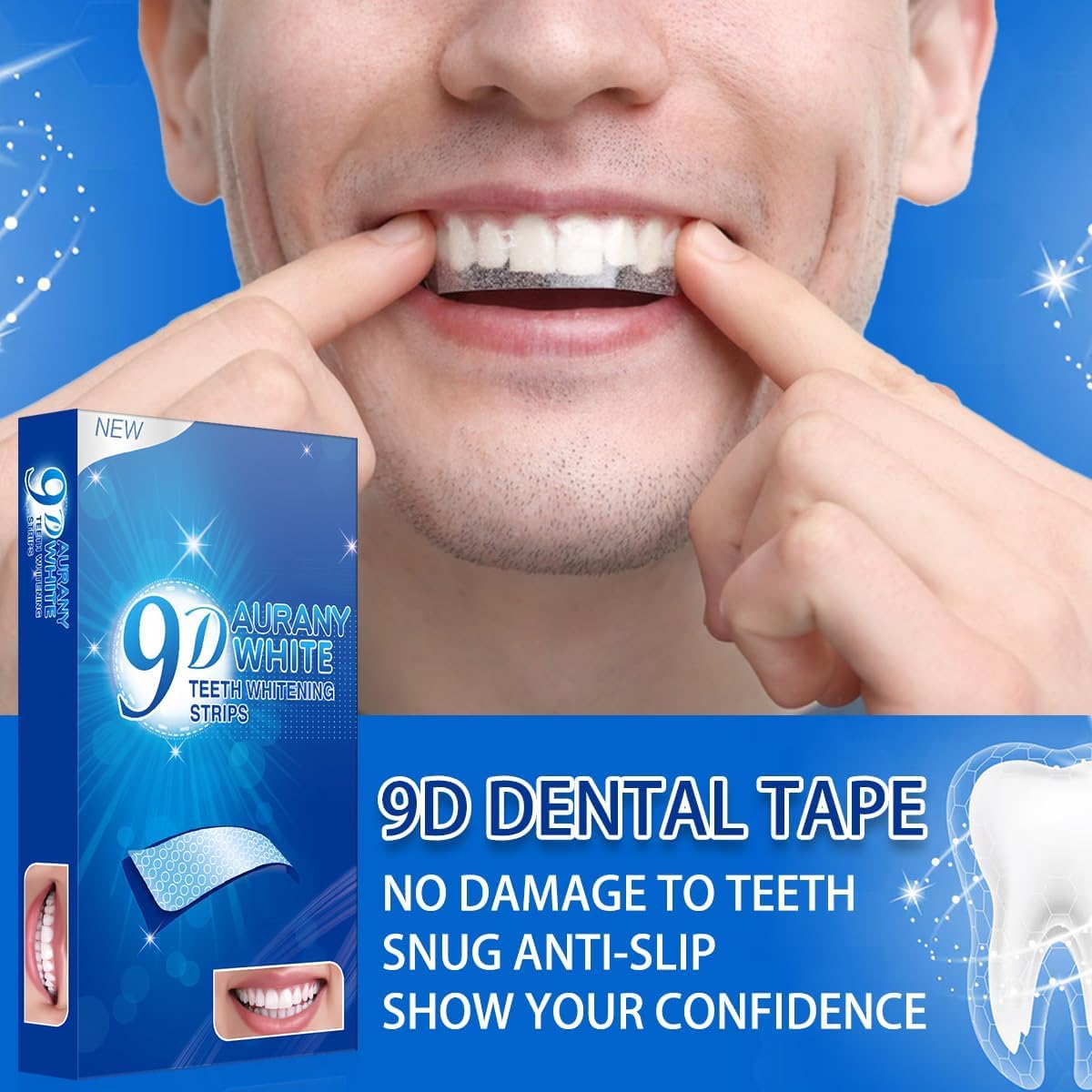 AURANY 9D Sensitive Teeth Whitening Strips – 28 Strips (14 Pairs) Enamel-Safe, Non-Sensitive Formula for Coffee & Smoking Stains – Fast, Gentle Whitening Kit