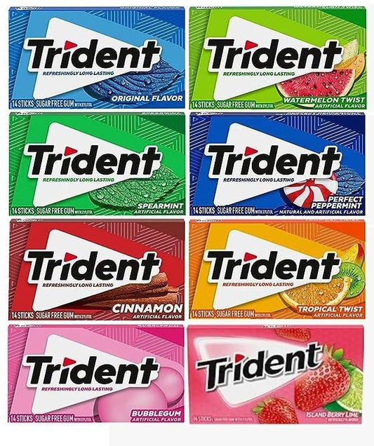 Trident Chewing Gum Variety Pack 26g × 8 – Long Lasting Sugar-Free Gum, 8 Flavors (Imported)