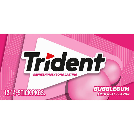 Trident Bubblegum Sugar-Free Chewing Gum – 12 Packs x 14 Pieces Each | Long-Lasting Fresh Flavour | Vegetarian & Low-Calorie (Imported)