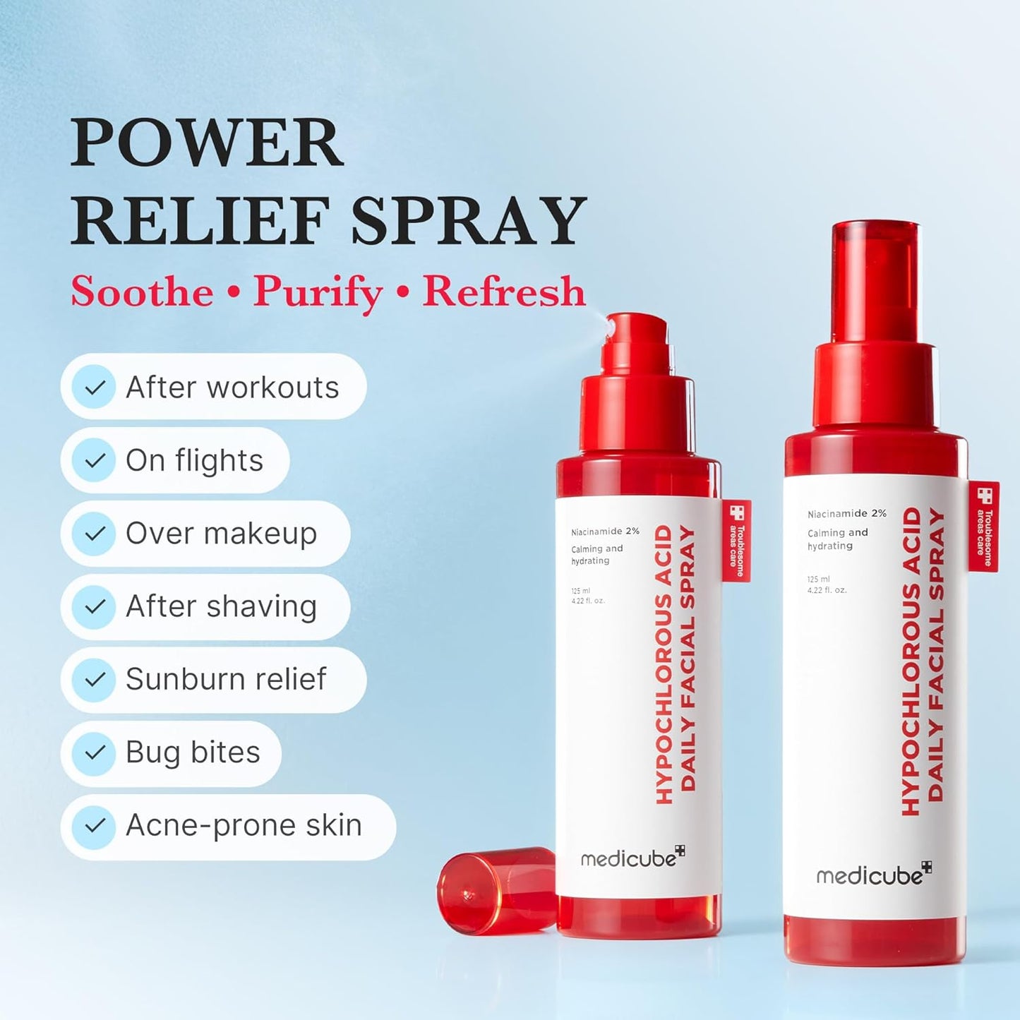 Medicube Power Soothing Spray – Hypochlorous Acid Facial Mist for Calming & Hydrating Skin (4.22 fl oz)