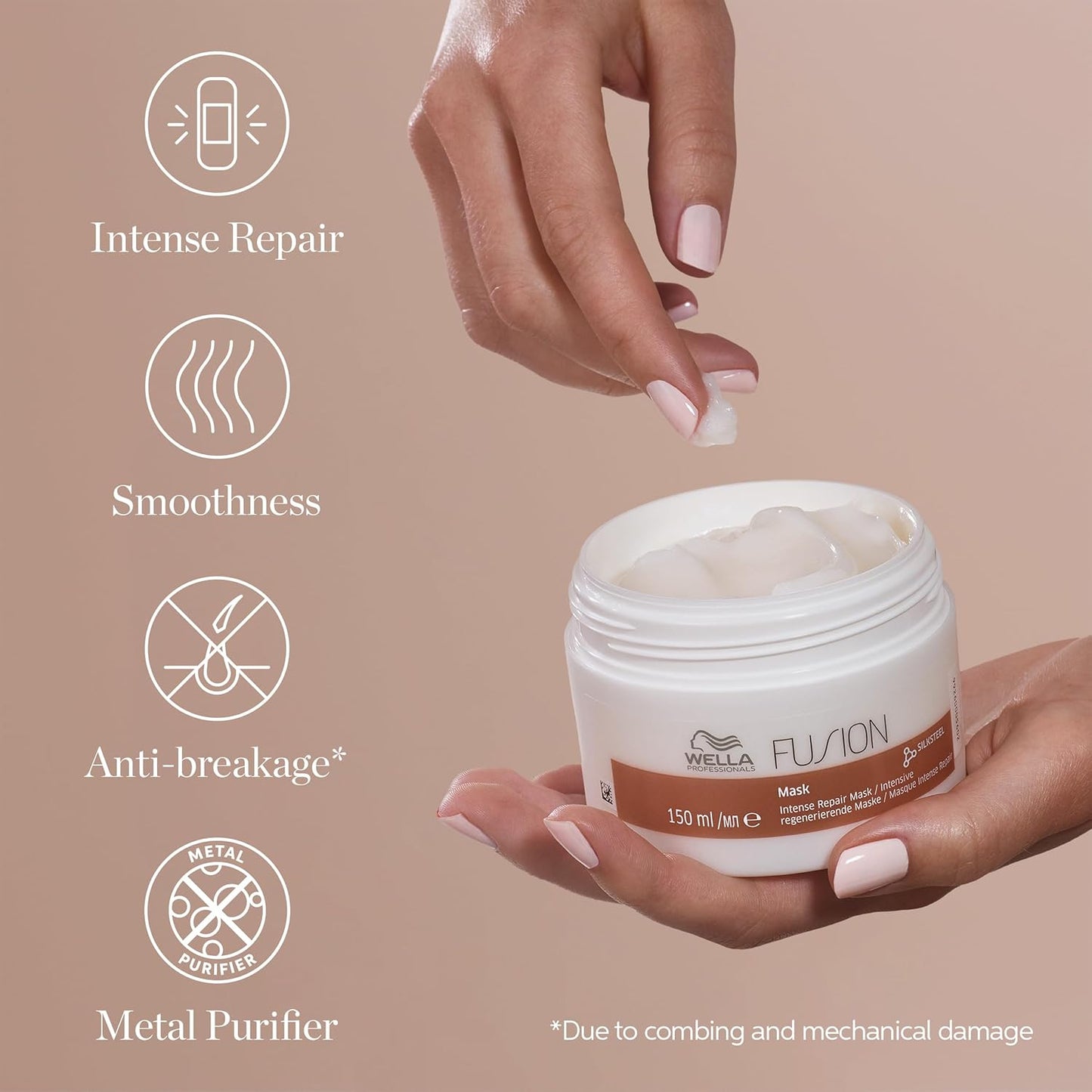 Wella Professionals Fusion Intense Repair Hair Mask – Strengthen & Protect Damaged Hair with Silk Amino Acids – 5.07 oz