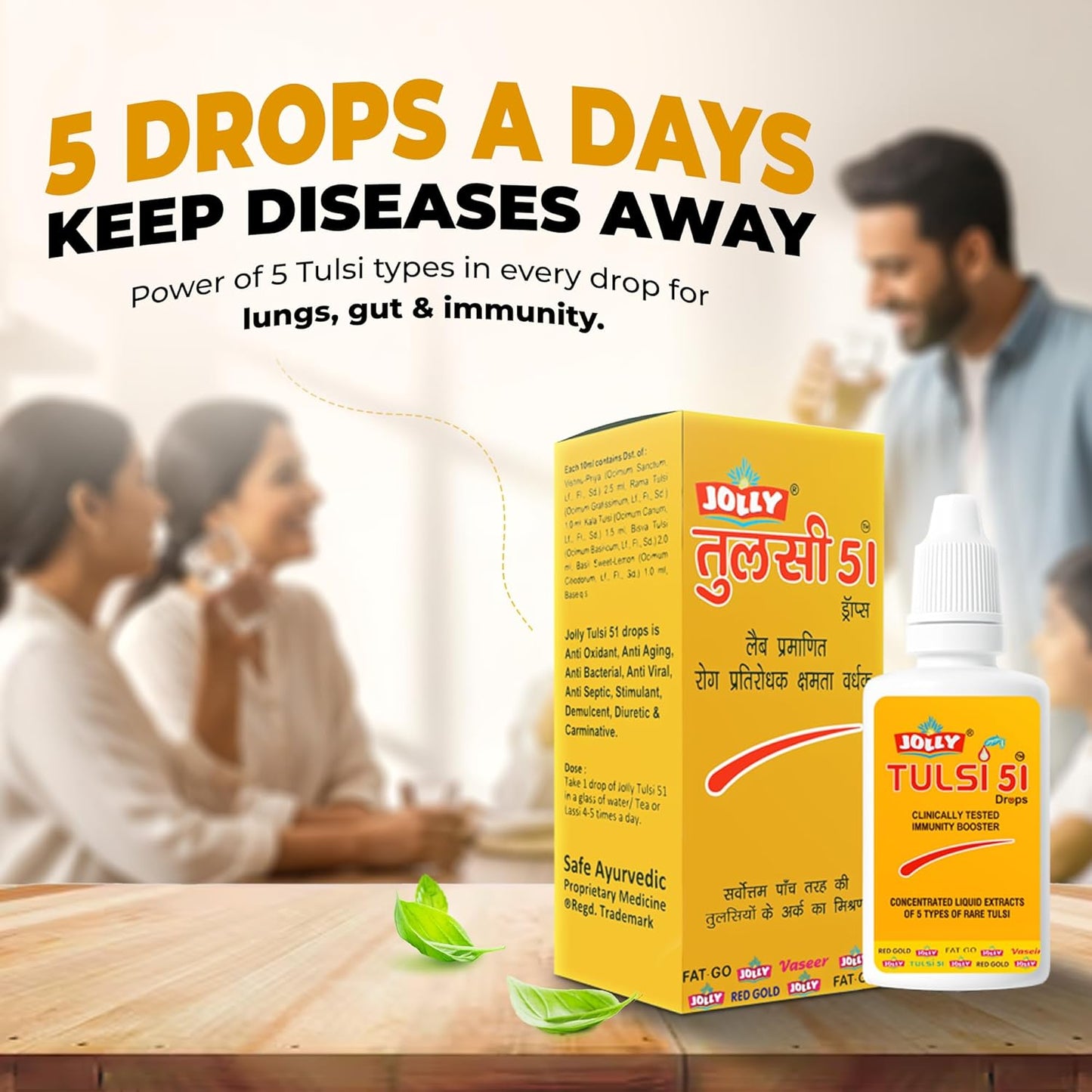 Jolly Tulsi 51 Drops 30ml × 2 | Natural Immunity Booster | Herbal Antioxidant & Metabolism Support Drops for Whole Family
