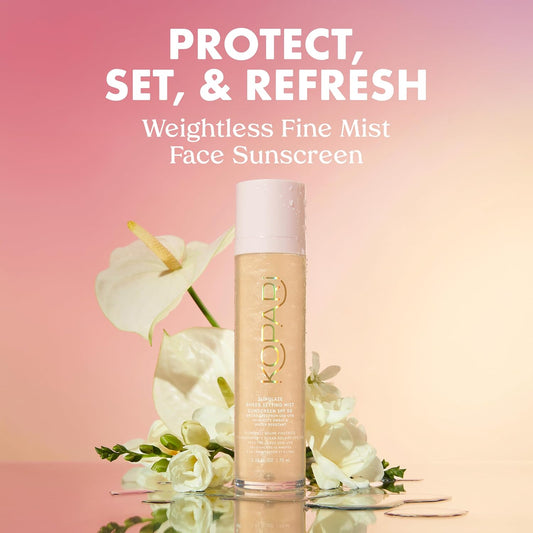Kopari Sunglaze Sheer Setting Mist SPF 50 – Weightless Sunscreen Spray with Hyaluronic Acid & Vitamin C, Hydrating & Dewy Makeup Finishing Mist, 2.53 fl oz