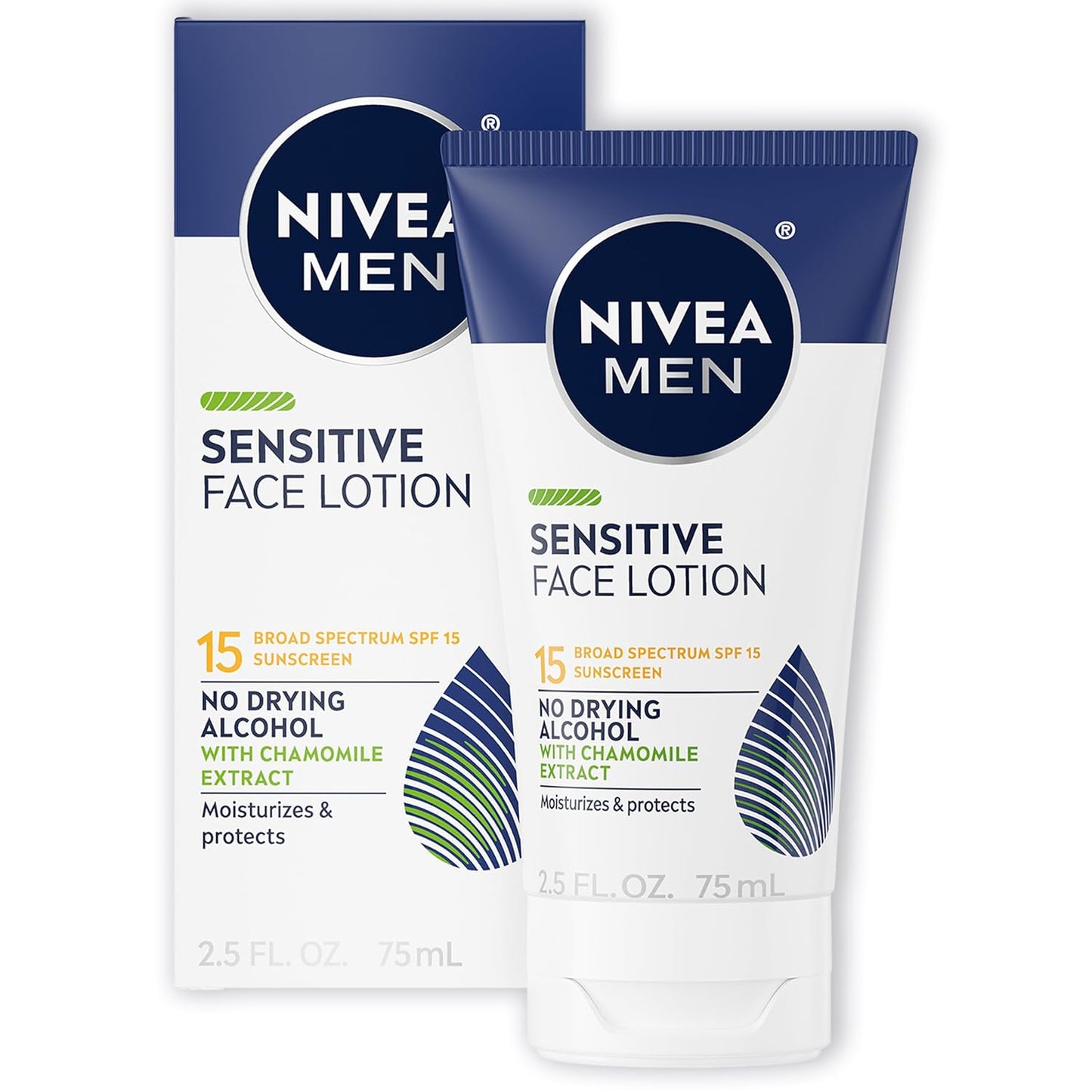 NIVEA MEN Sensitive Face Lotion with SPF 15 – Broad Spectrum Moisturizer for Sensitive Skin, 3 Pack (2.5 fl oz Each)