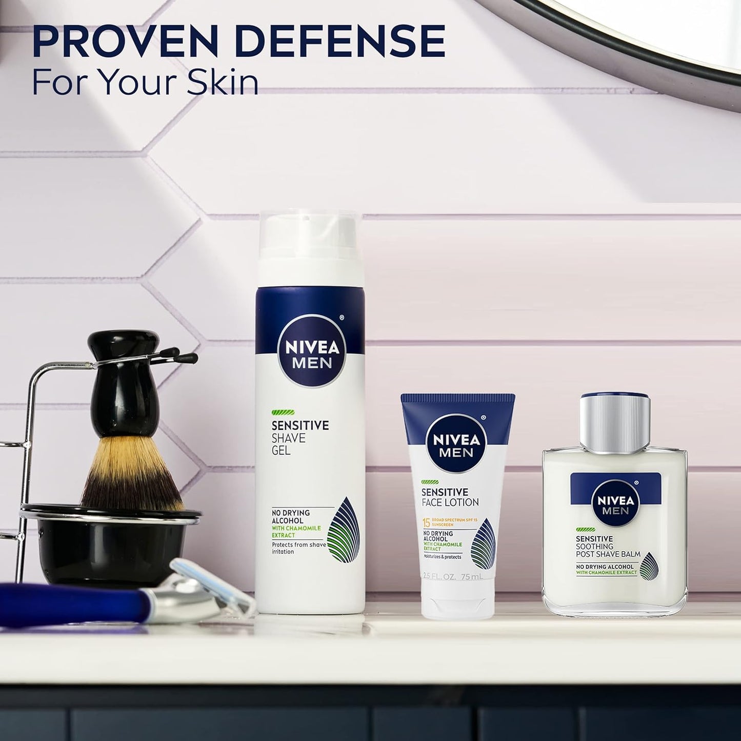 NIVEA MEN Sensitive Face Lotion with SPF 15 – Broad Spectrum Moisturizer for Sensitive Skin, 3 Pack (2.5 fl oz Each)